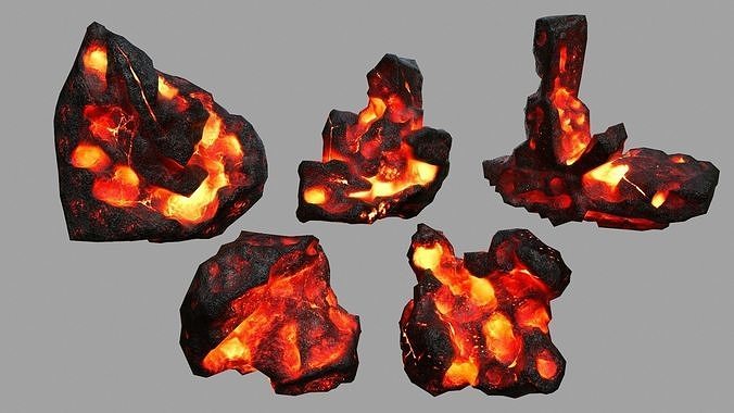 Rock Set piece of fire Low-poly 3D model