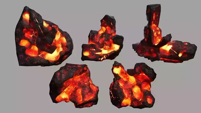 Rock Set piece of fire Low-poly 3D model Rock Set piece of fire Low-poly 3D model