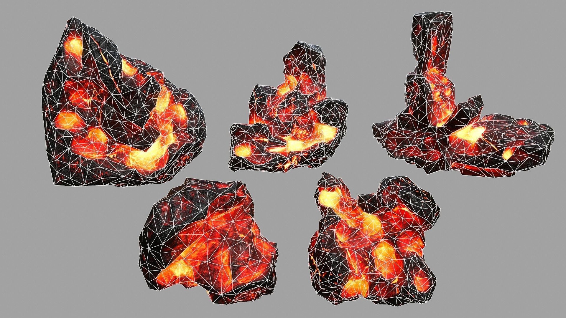 Rock Set piece of fire Low-poly 3D model_16