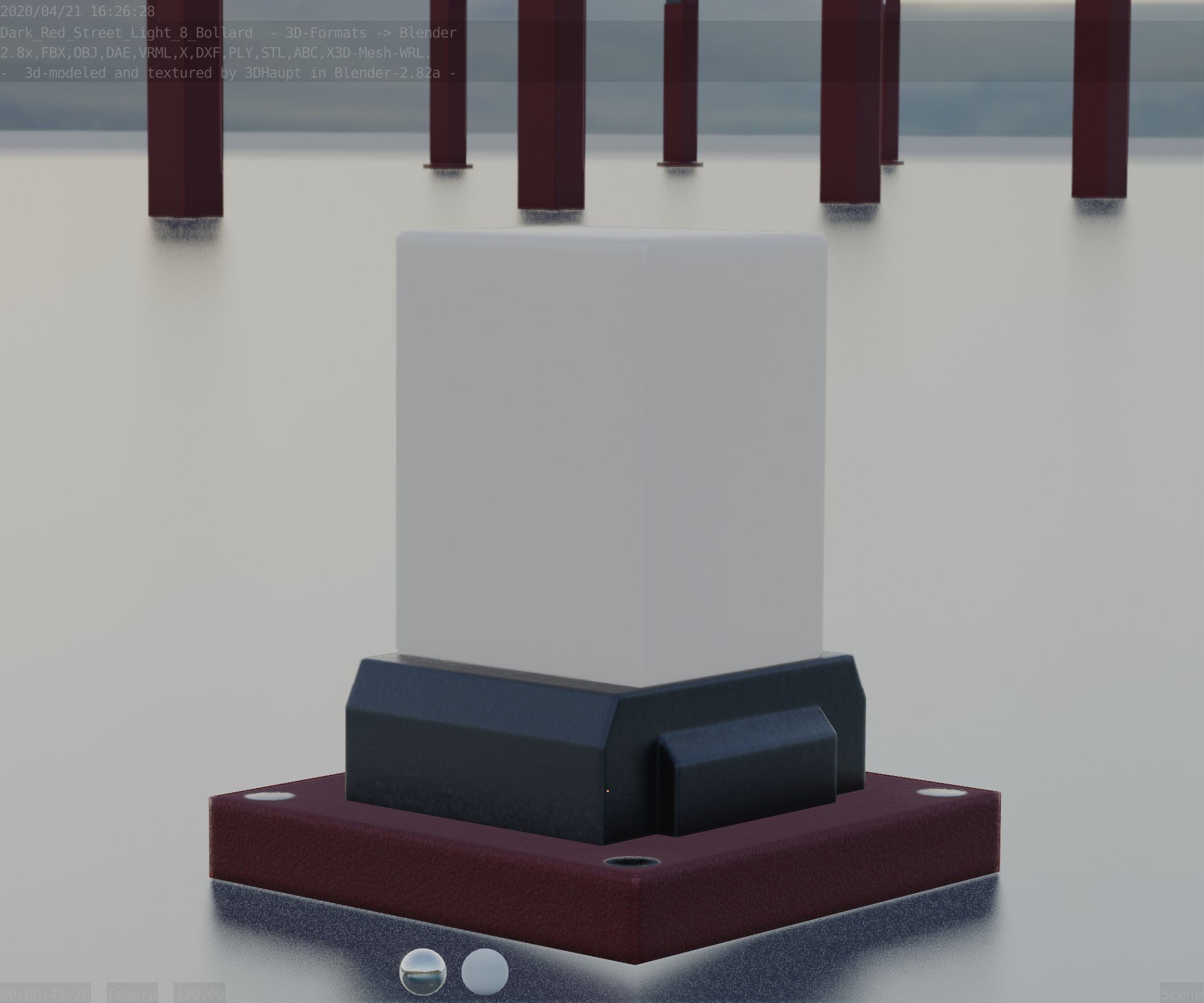 Street Light 8 Bollard 200mm Dark Red Version 3 Low-poly 3D model_18