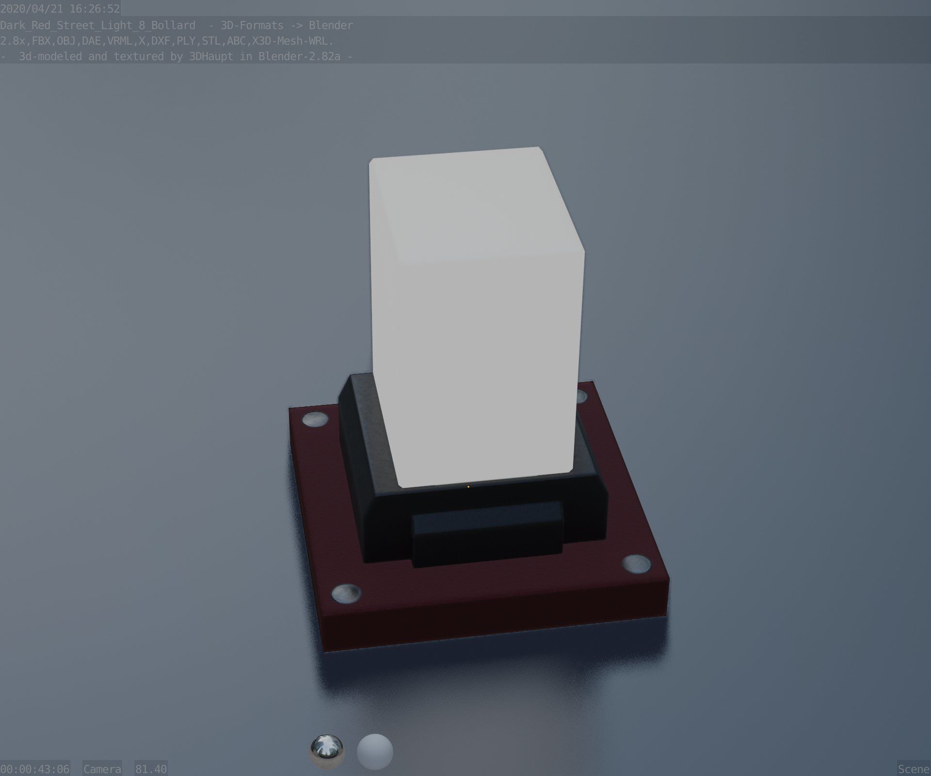 Street Light 8 Bollard 200mm Dark Red Version 3 Low-poly 3D model_52