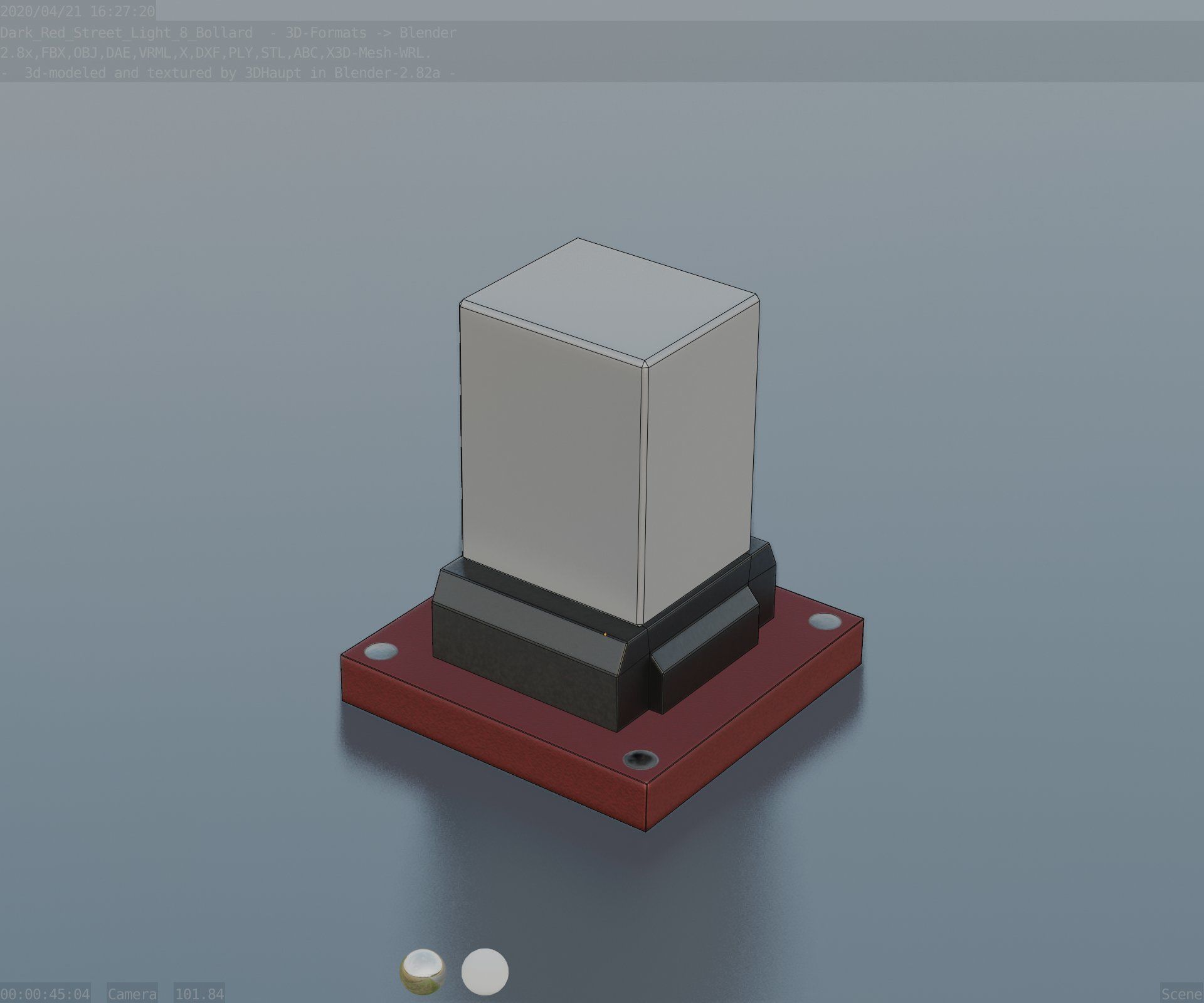 Street Light 8 Bollard 200mm Dark Red Version 3 Low-poly 3D model_84