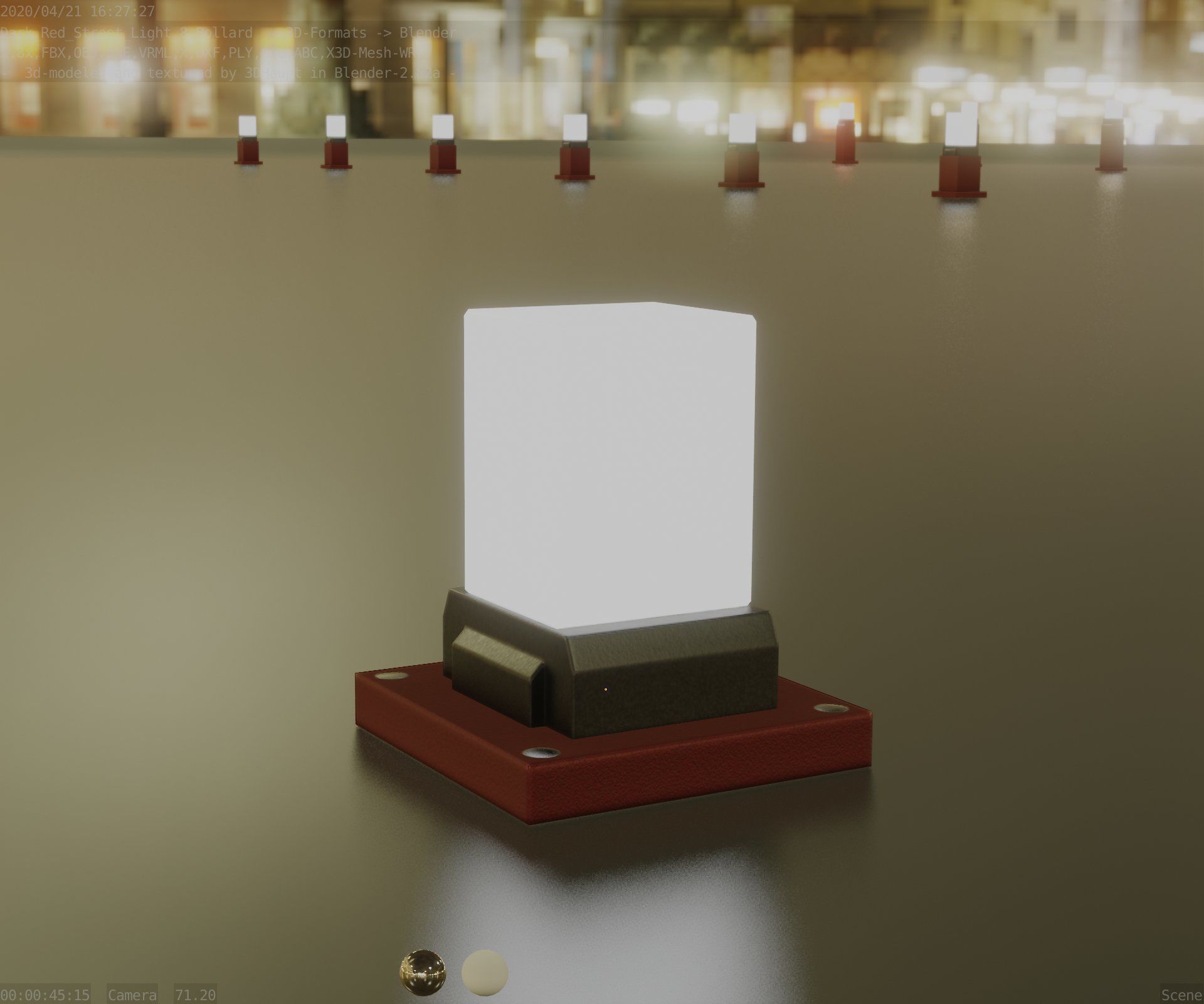 Street Light 8 Bollard 200mm Dark Red Version 3 Low-poly 3D model_95