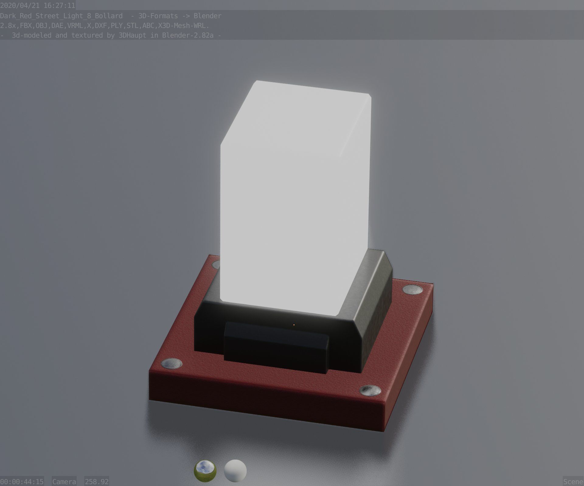 Street Light 8 Bollard 200mm Dark Red Version 3 Low-poly 3D model_81