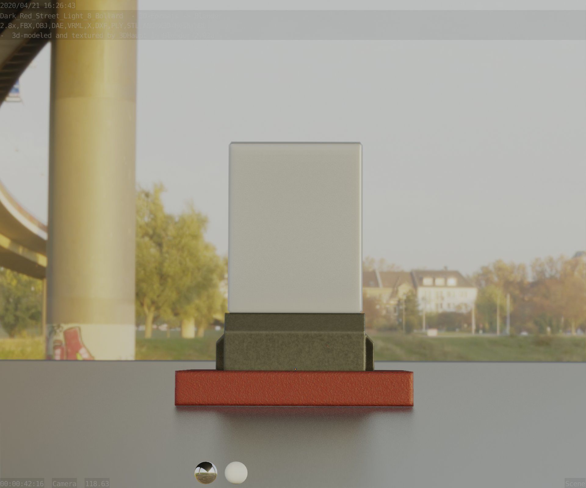 Street Light 8 Bollard 200mm Dark Red Version 3 Low-poly 3D model_38