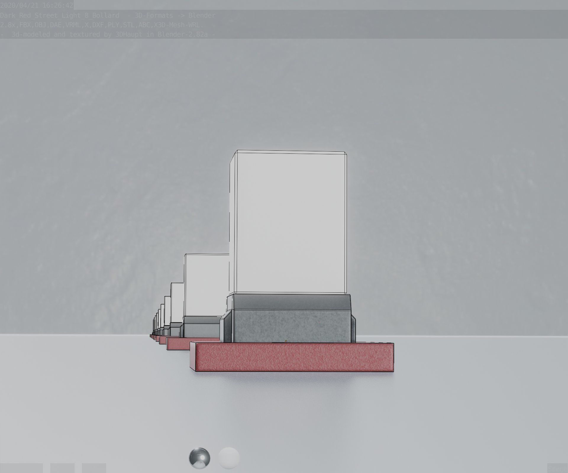 Street Light 8 Bollard 200mm Dark Red Version 3 Low-poly 3D model_37