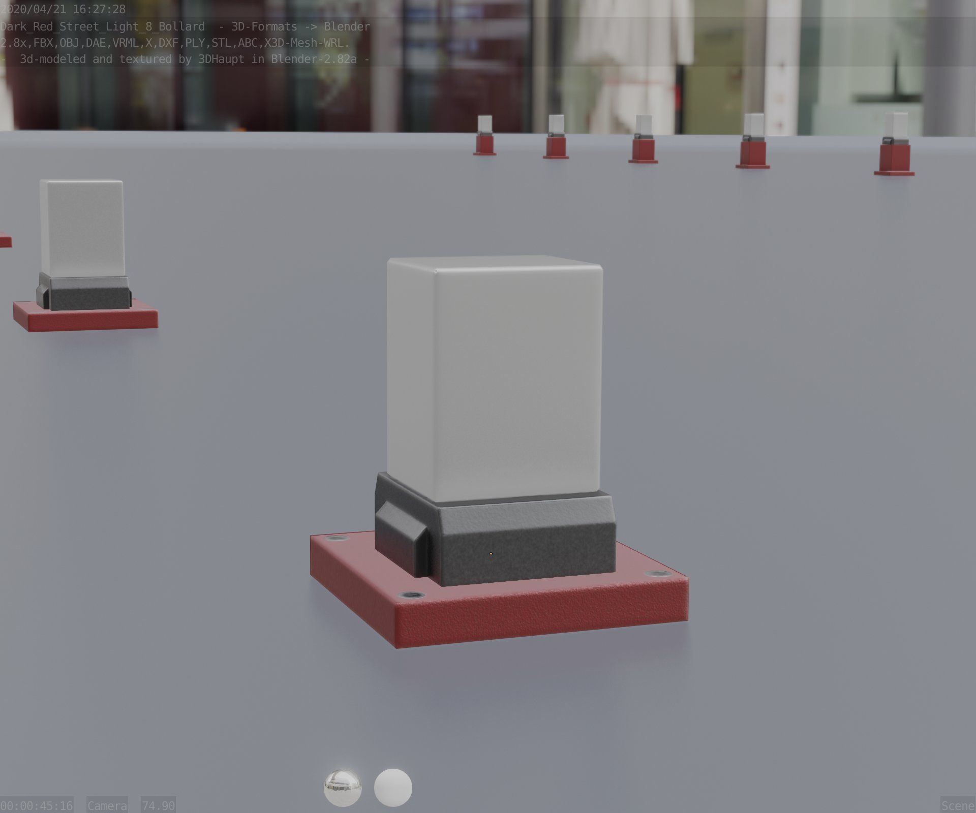 Street Light 8 Bollard 200mm Dark Red Version 3 Low-poly 3D model_96