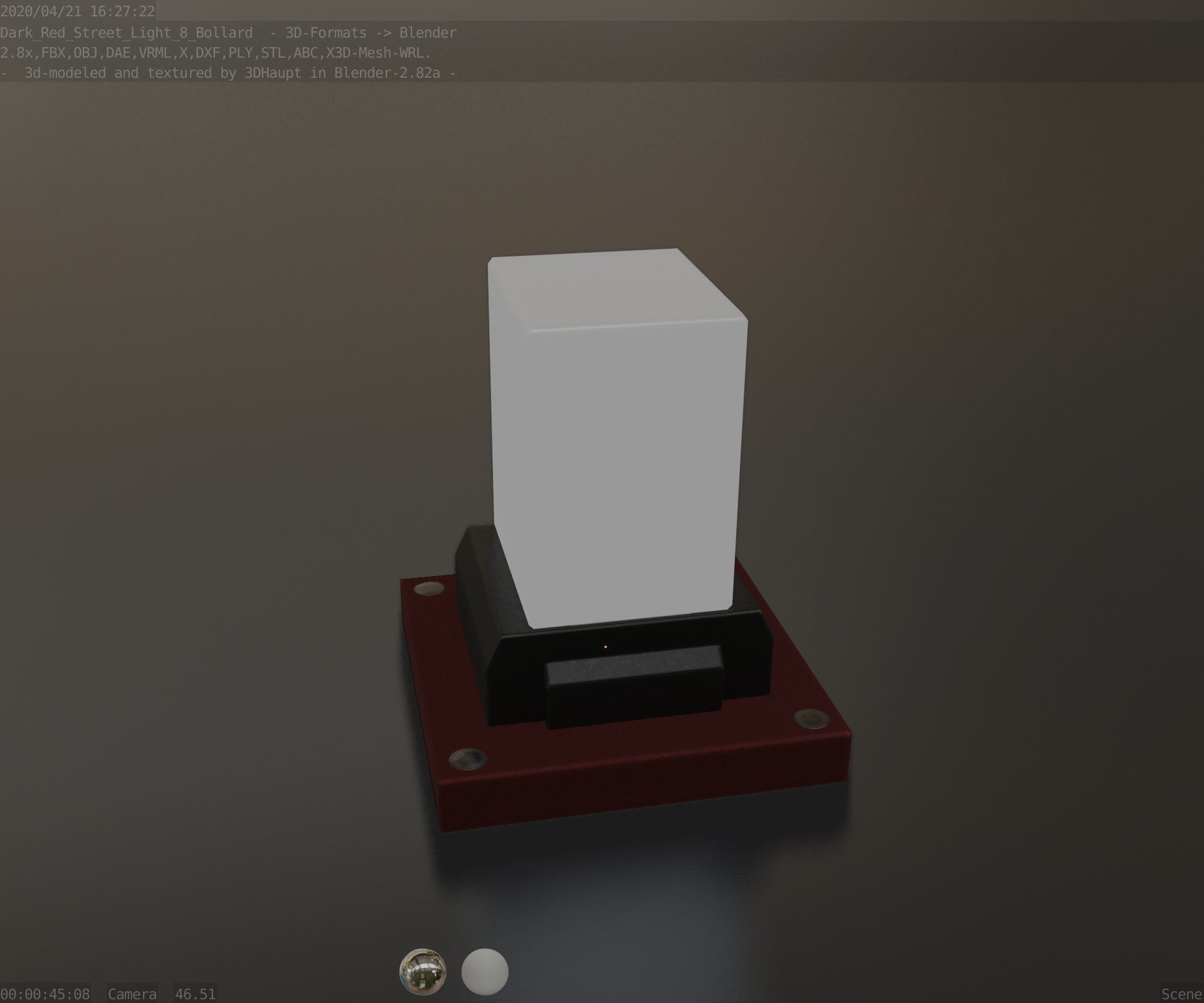 Street Light 8 Bollard 200mm Dark Red Version 3 Low-poly 3D model_88