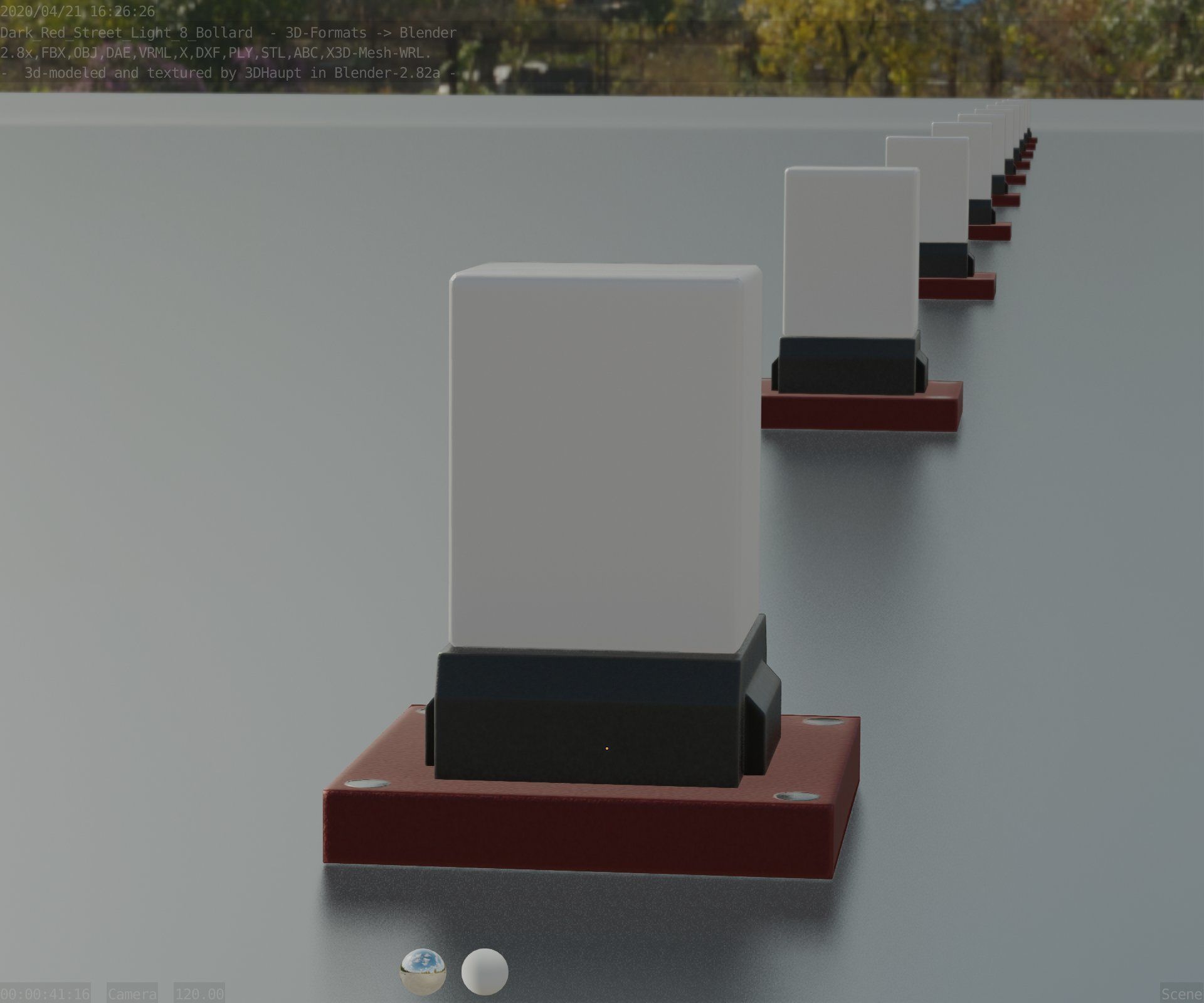 Street Light 8 Bollard 200mm Dark Red Version 3 Low-poly 3D model_15