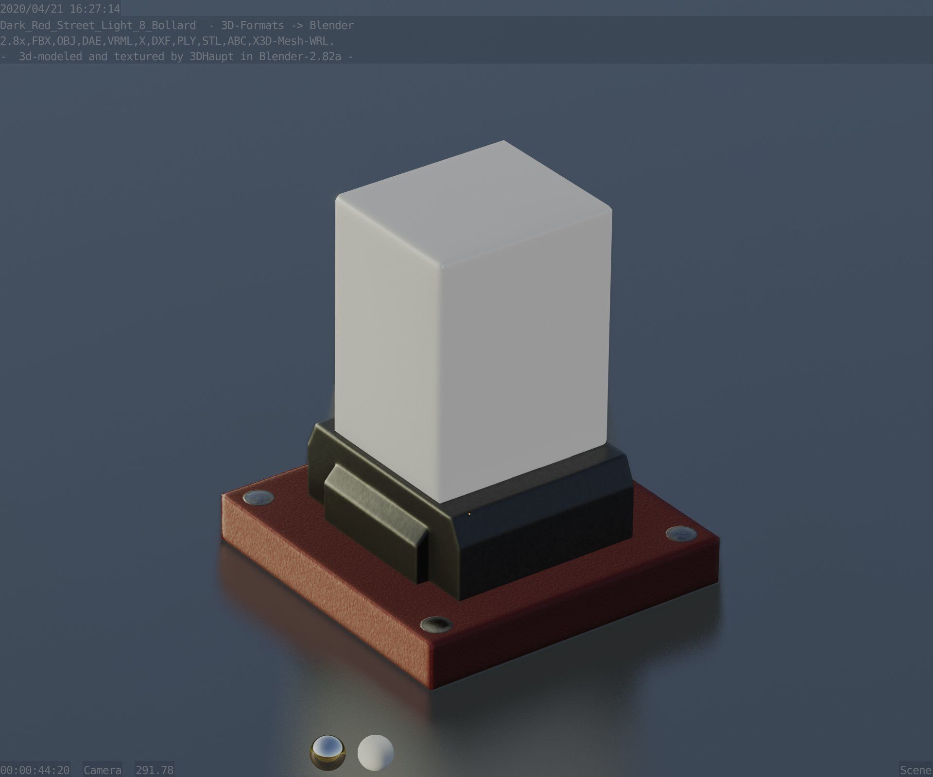 Street Light 8 Bollard 200mm Dark Red Version 3 Low-poly 3D model_5