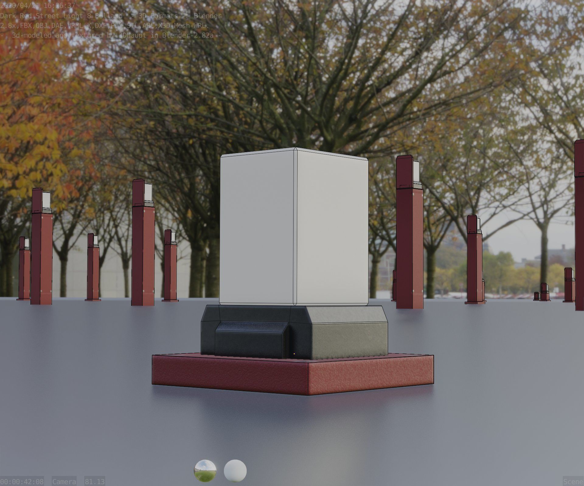Street Light 8 Bollard 200mm Dark Red Version 3 Low-poly 3D model_30