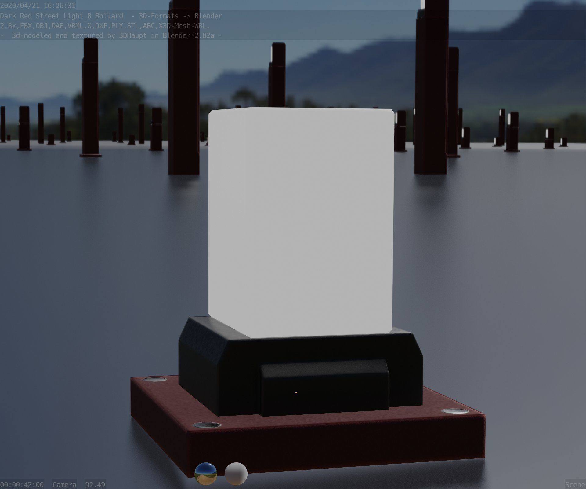 Street Light 8 Bollard 200mm Dark Red Version 3 Low-poly 3D model_22