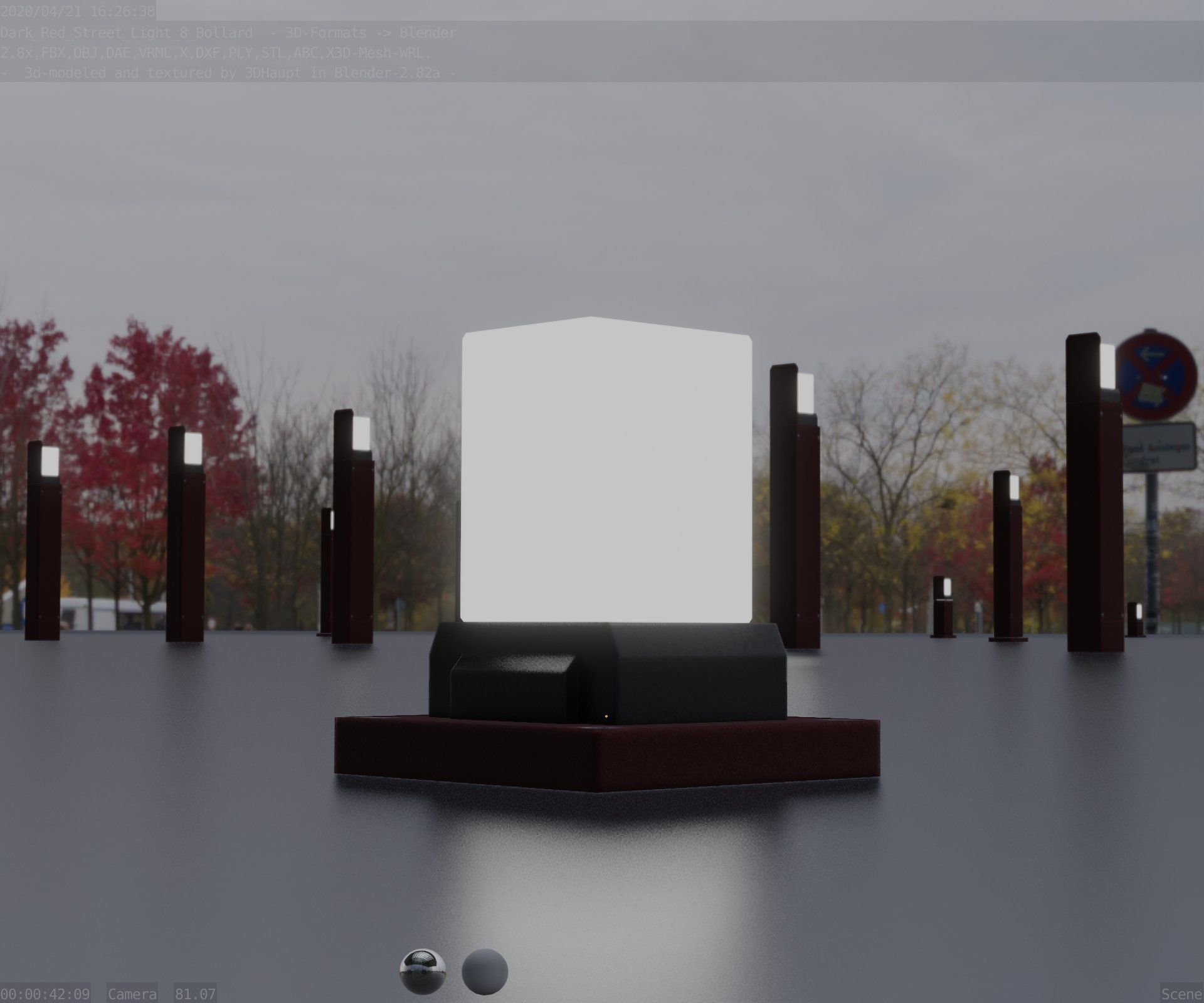 Street Light 8 Bollard 200mm Dark Red Version 3 Low-poly 3D model_31