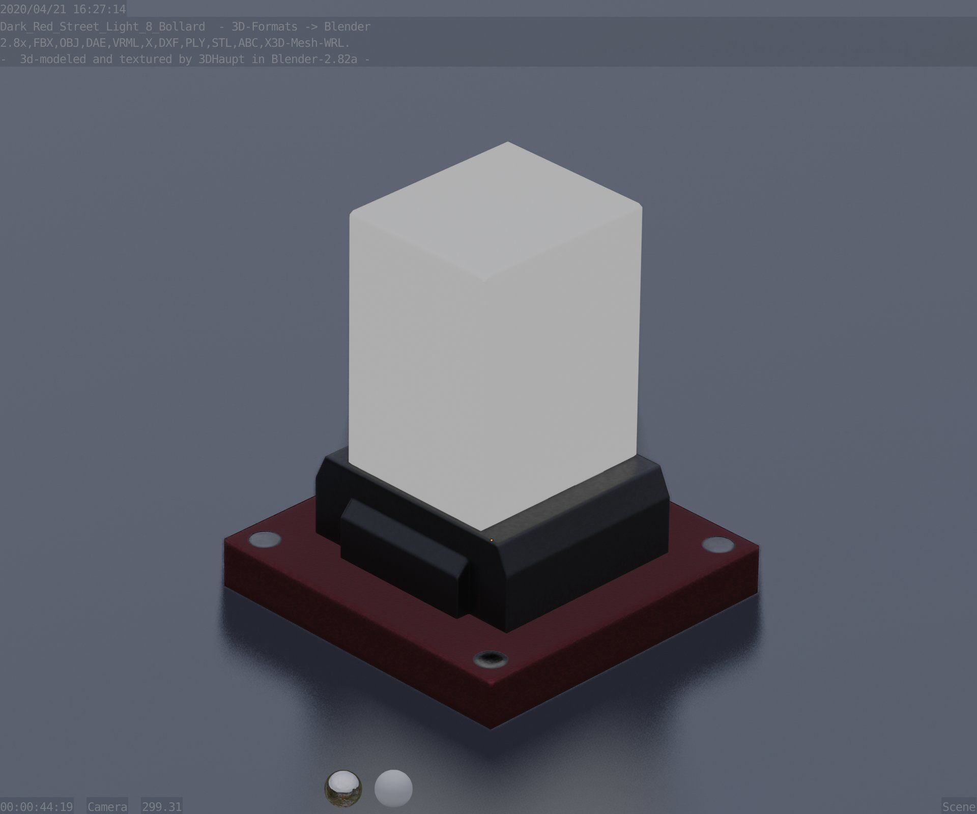 Street Light 8 Bollard 200mm Dark Red Version 3 Low-poly 3D model_4