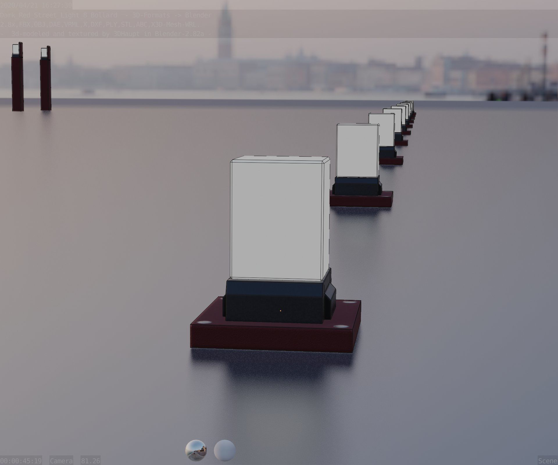 Street Light 8 Bollard 200mm Dark Red Version 3 Low-poly 3D model_99