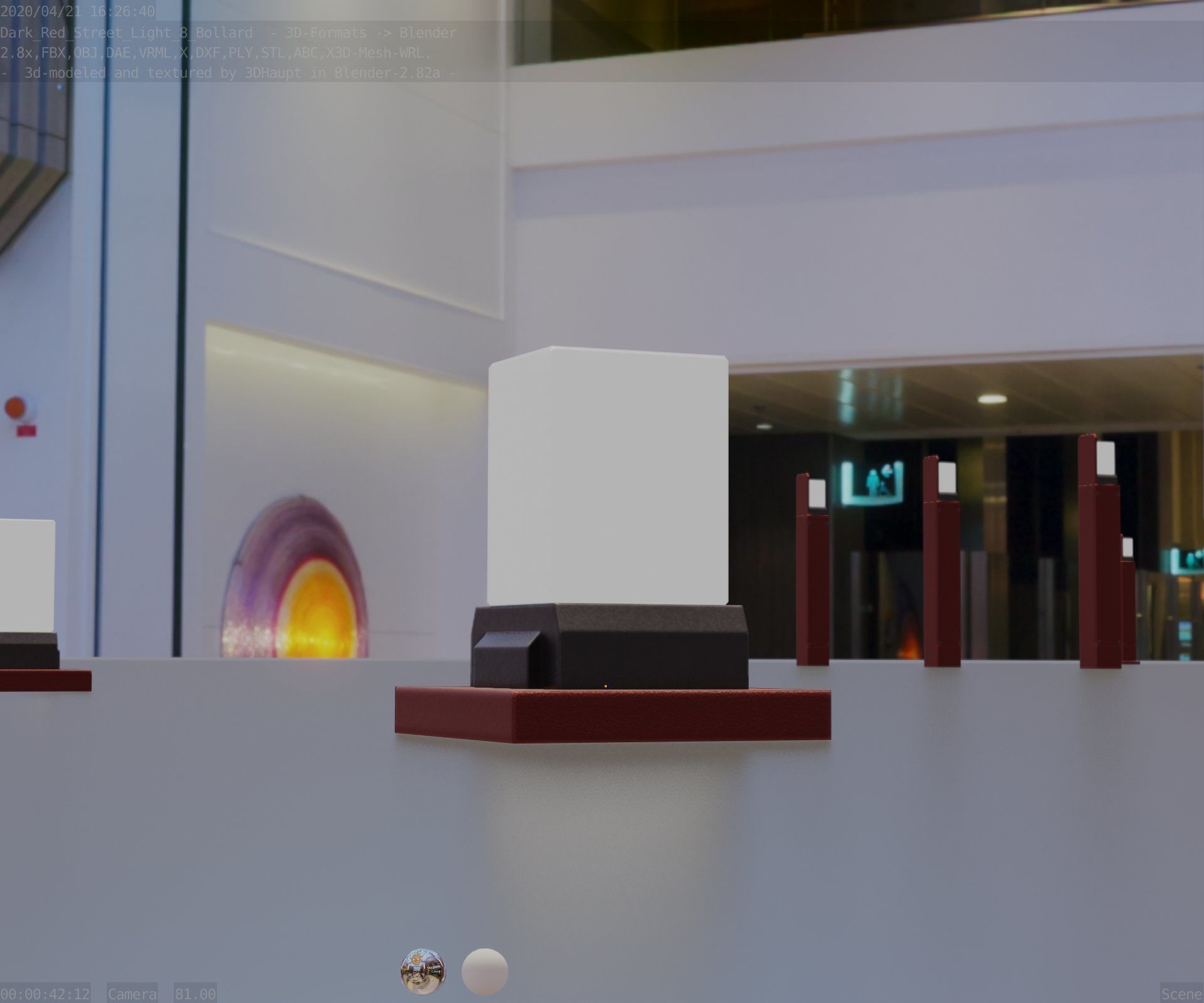 Street Light 8 Bollard 200mm Dark Red Version 3 Low-poly 3D model_34