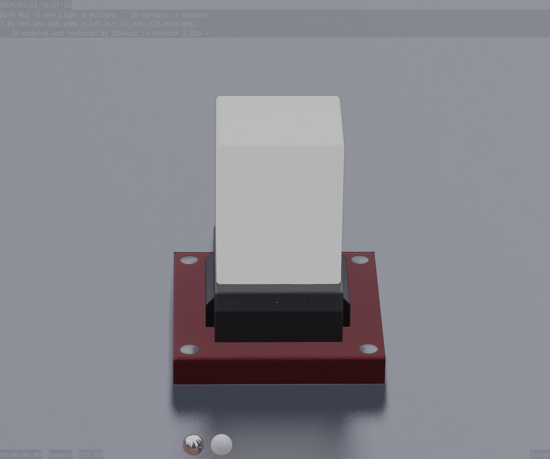 Street Light 8 Bollard 200mm Dark Red Version 3 Low-poly 3D model_9