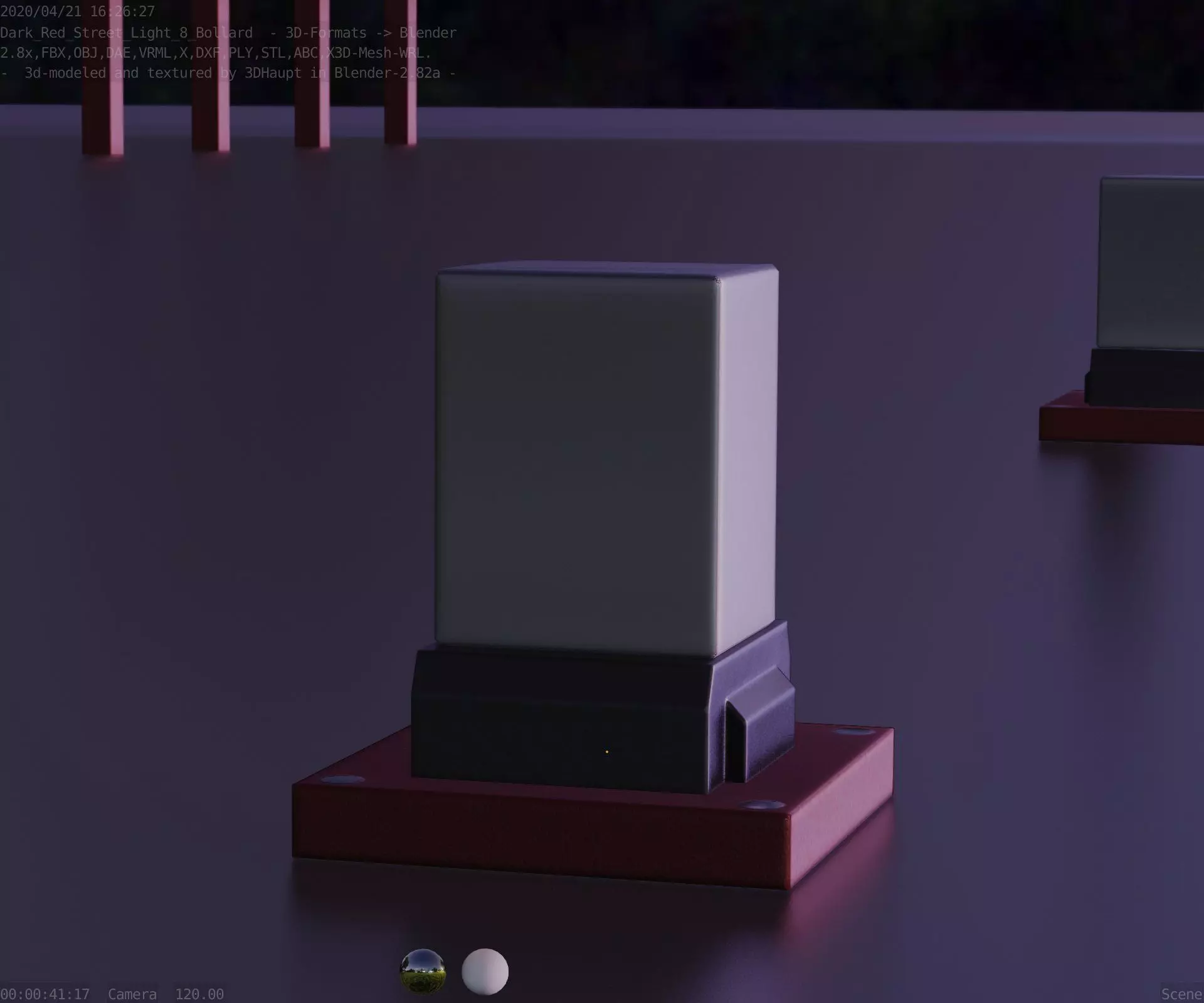 Street Light 8 Bollard 200mm Dark Red Version 3 Low-poly 3D model_0