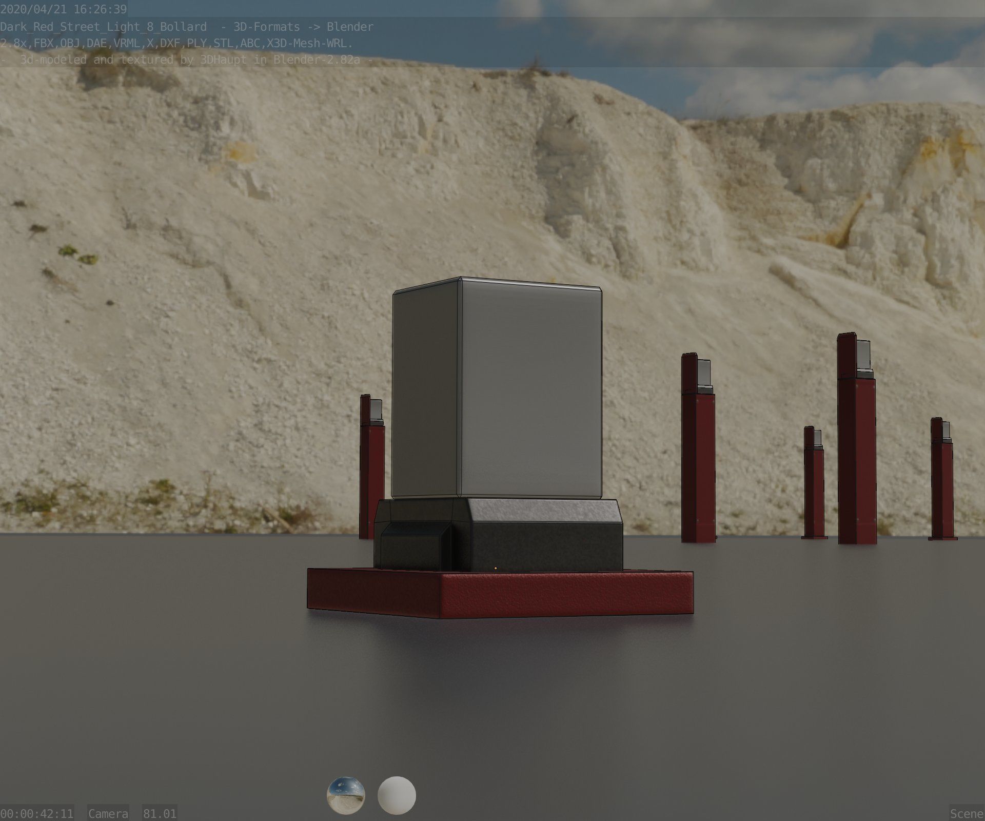 Street Light 8 Bollard 200mm Dark Red Version 3 Low-poly 3D model_33