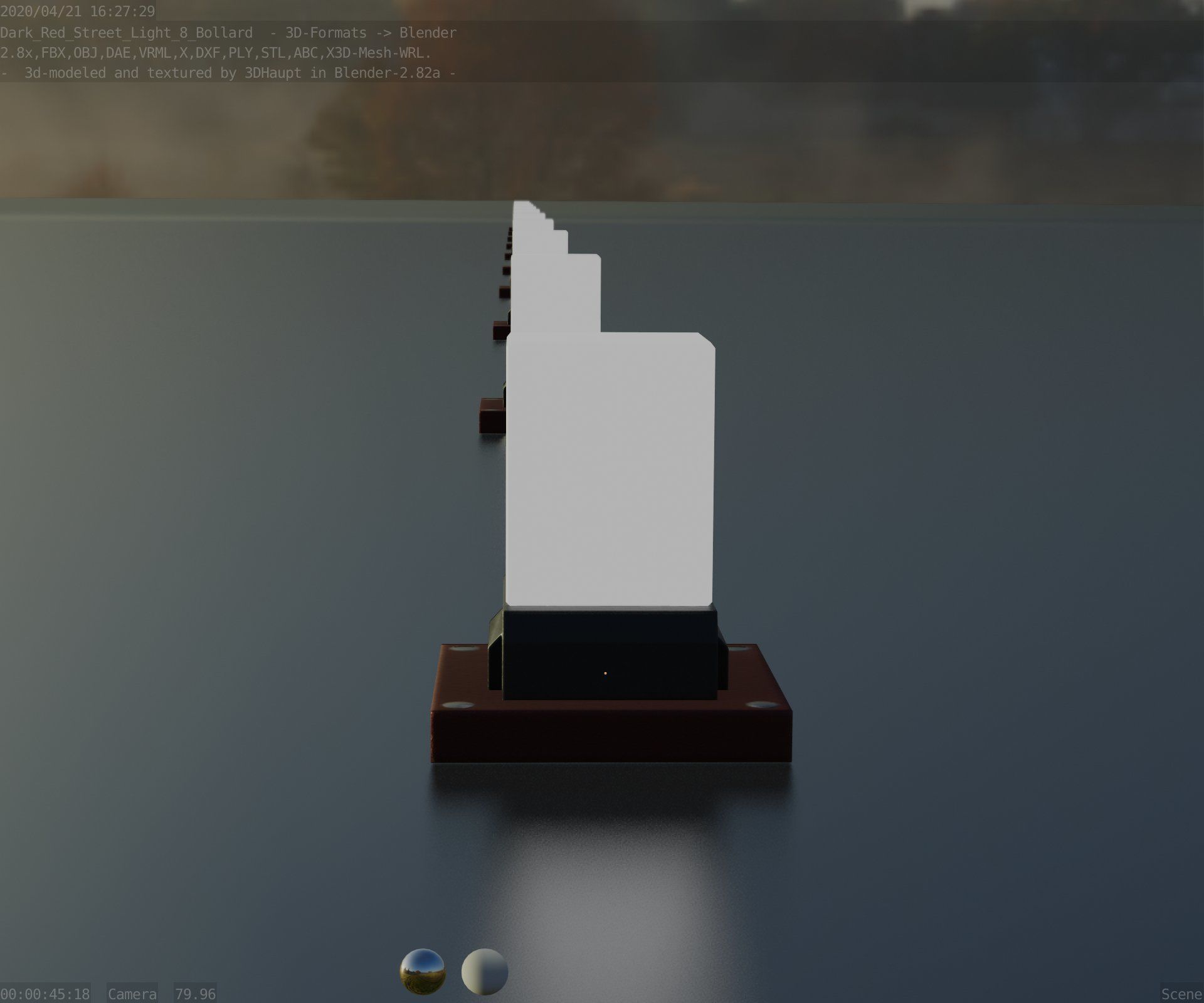 Street Light 8 Bollard 200mm Dark Red Version 3 Low-poly 3D model_98