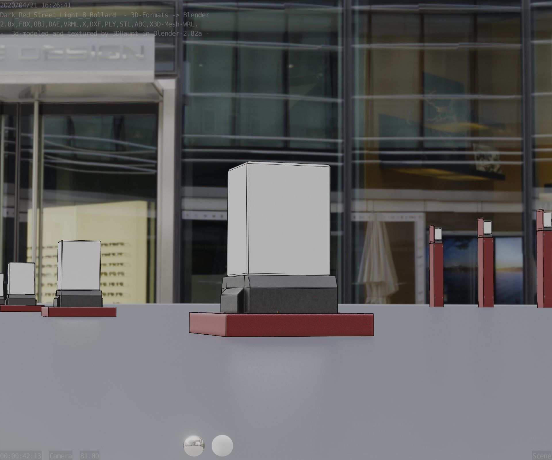 Street Light 8 Bollard 200mm Dark Red Version 3 Low-poly 3D model_35