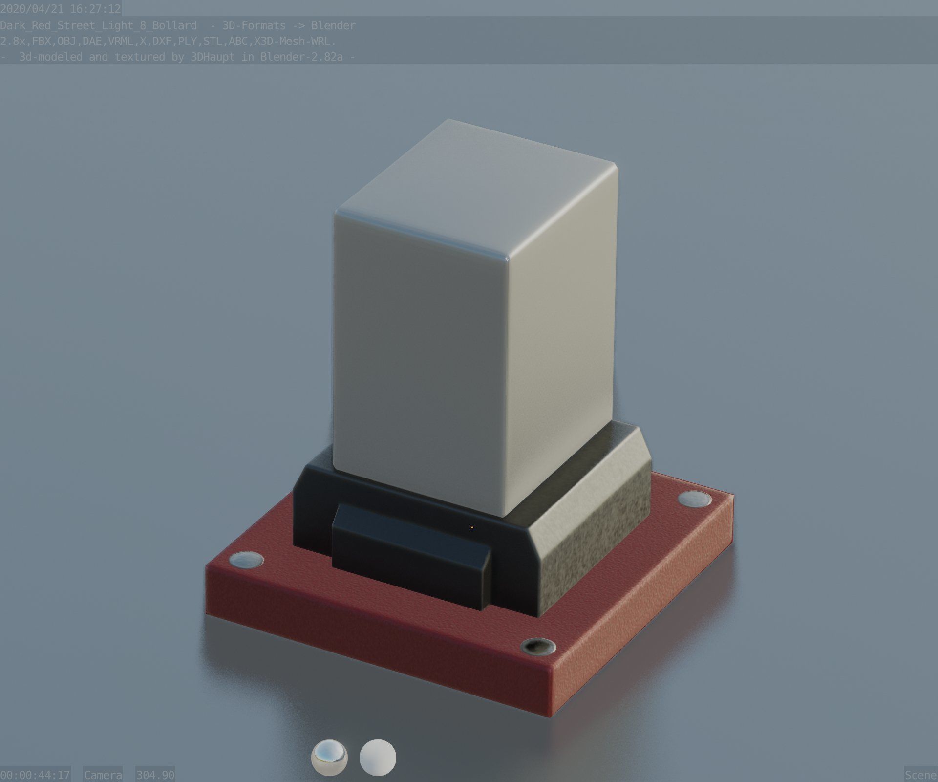 Street Light 8 Bollard 200mm Dark Red Version 3 Low-poly 3D model_2