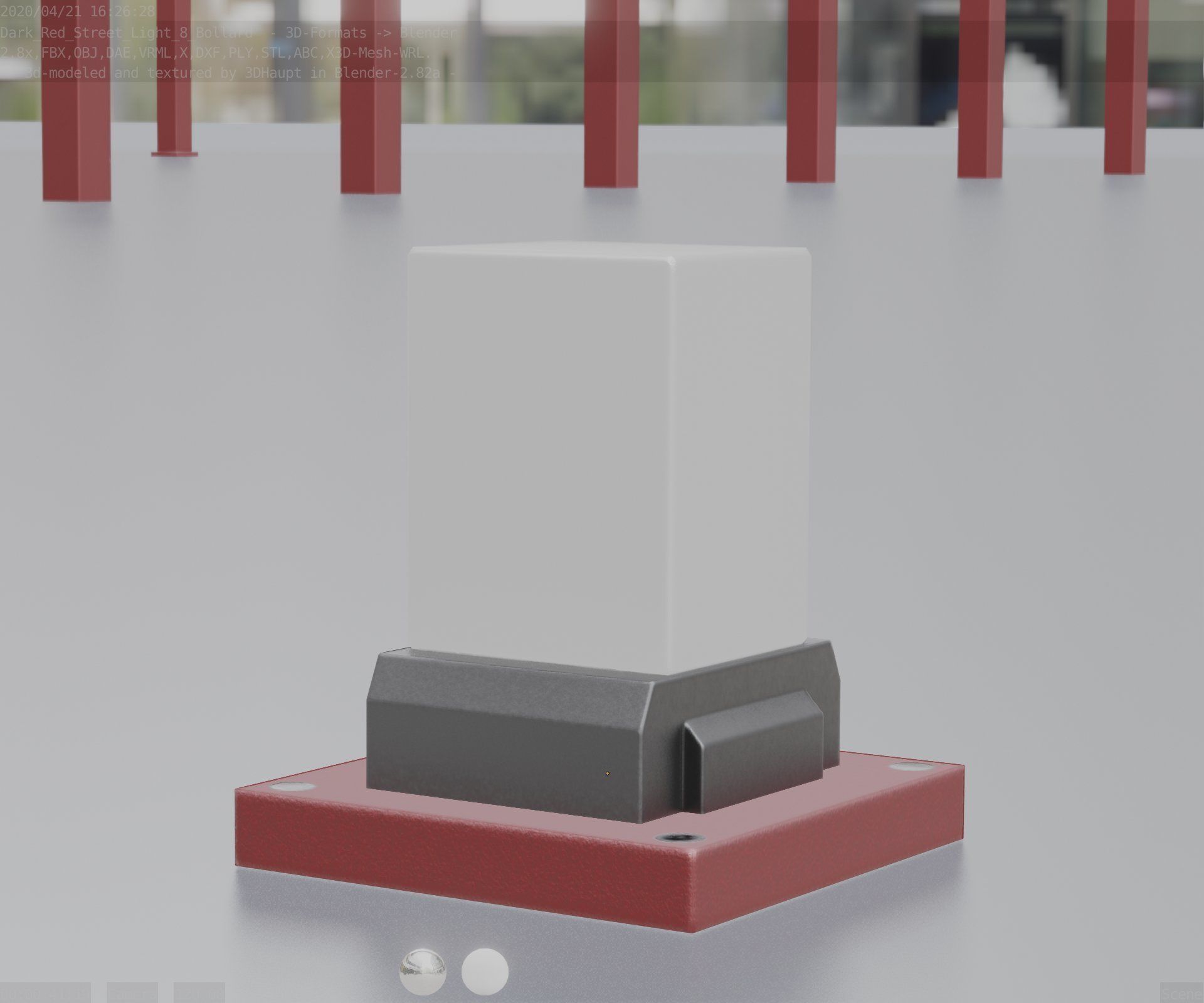 Street Light 8 Bollard 200mm Dark Red Version 3 Low-poly 3D model_17