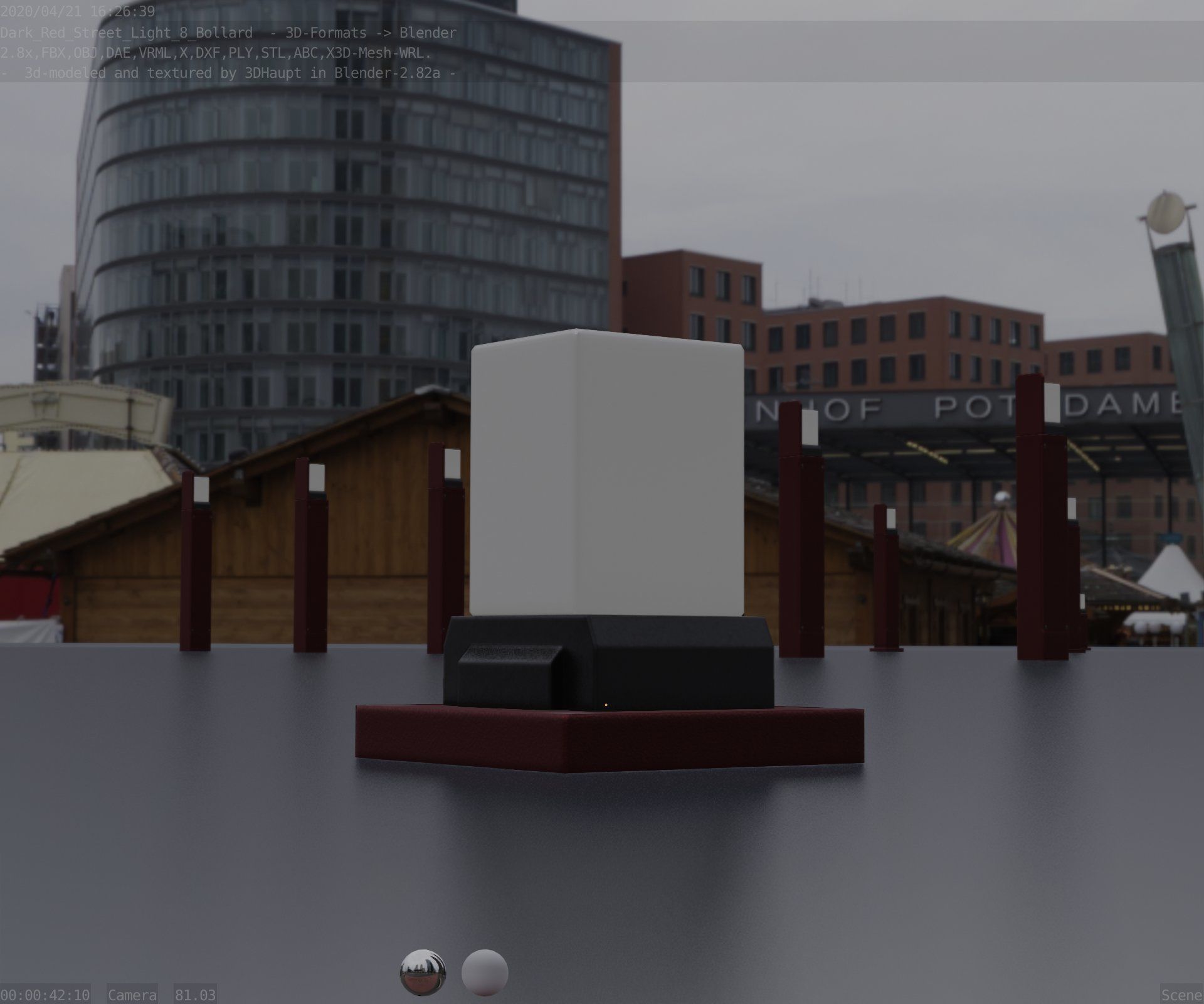 Street Light 8 Bollard 200mm Dark Red Version 3 Low-poly 3D model_32
