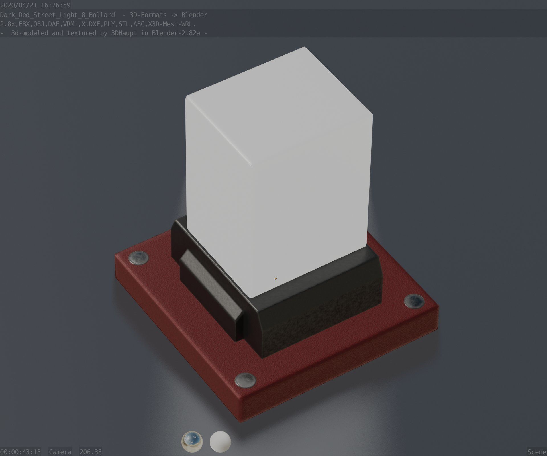 Street Light 8 Bollard 200mm Dark Red Version 3 Low-poly 3D model_61