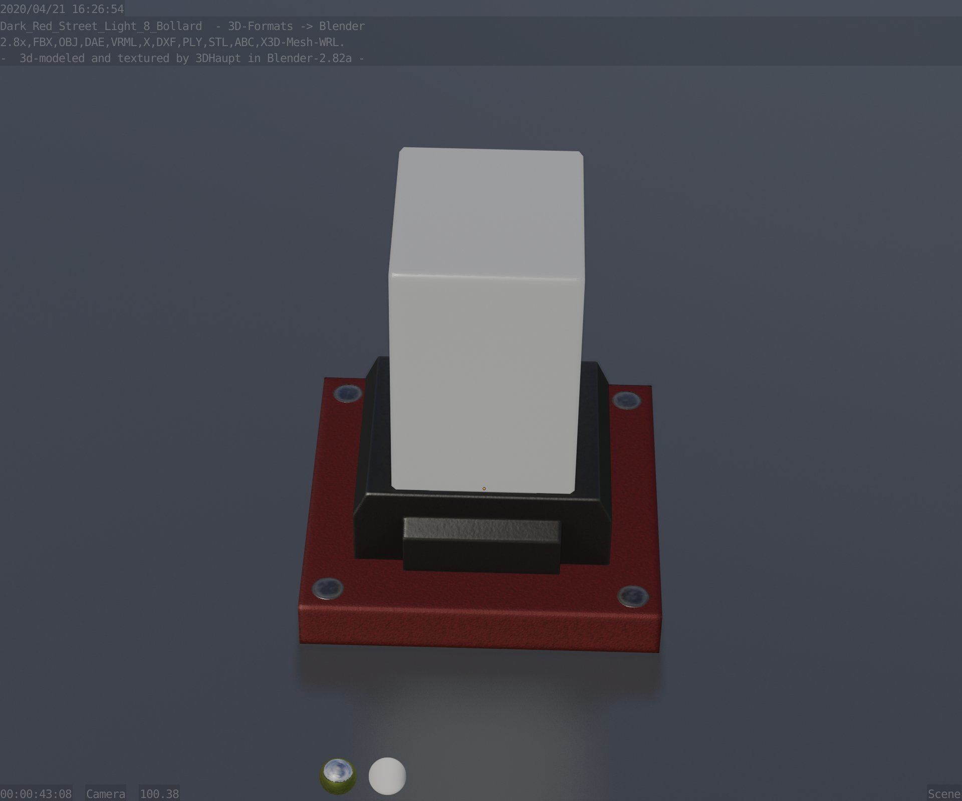 Street Light 8 Bollard 200mm Dark Red Version 3 Low-poly 3D model_54