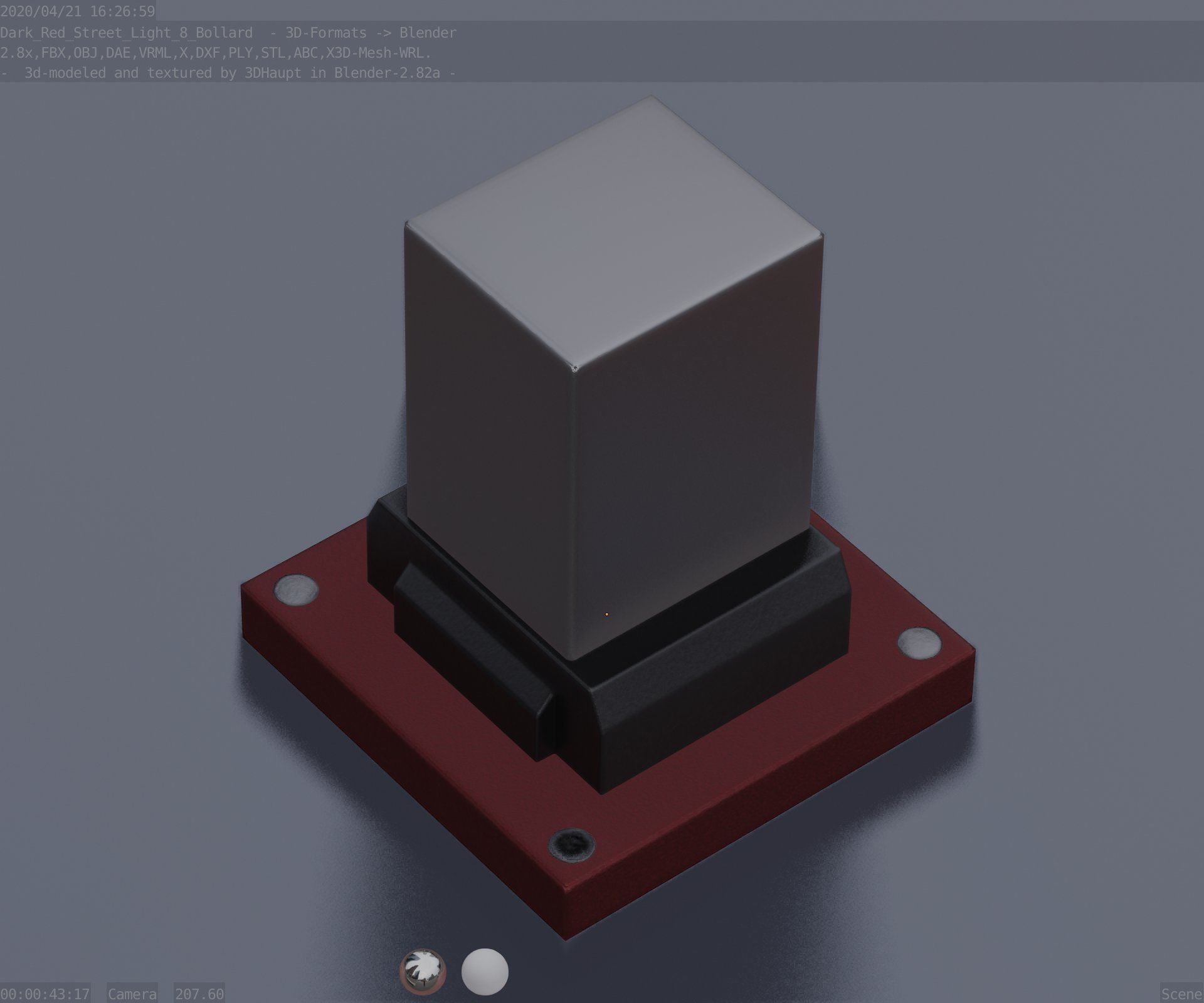 Street Light 8 Bollard 200mm Dark Red Version 3 Low-poly 3D model_60