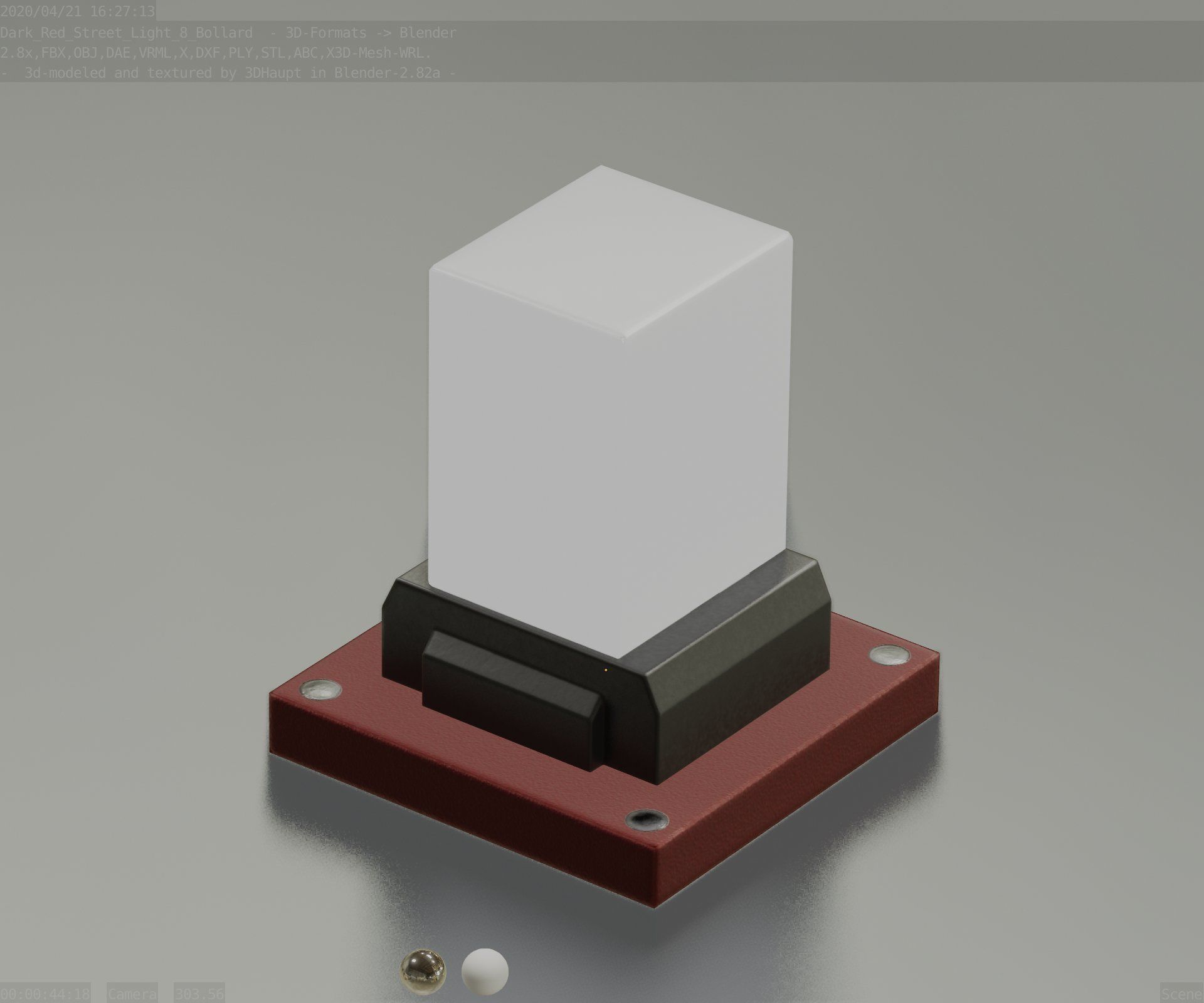 Street Light 8 Bollard 200mm Dark Red Version 3 Low-poly 3D model_3