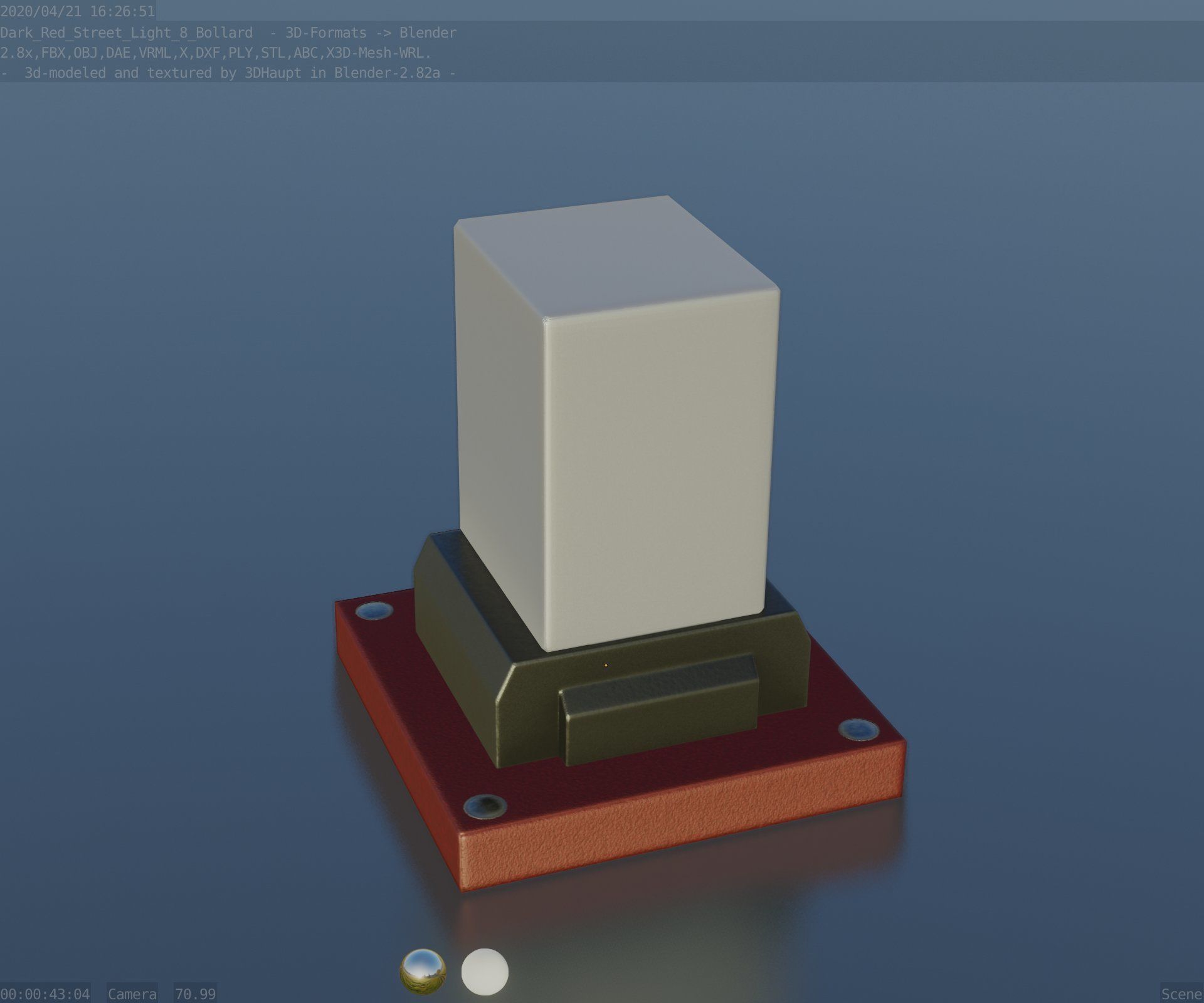 Street Light 8 Bollard 200mm Dark Red Version 3 Low-poly 3D model_50