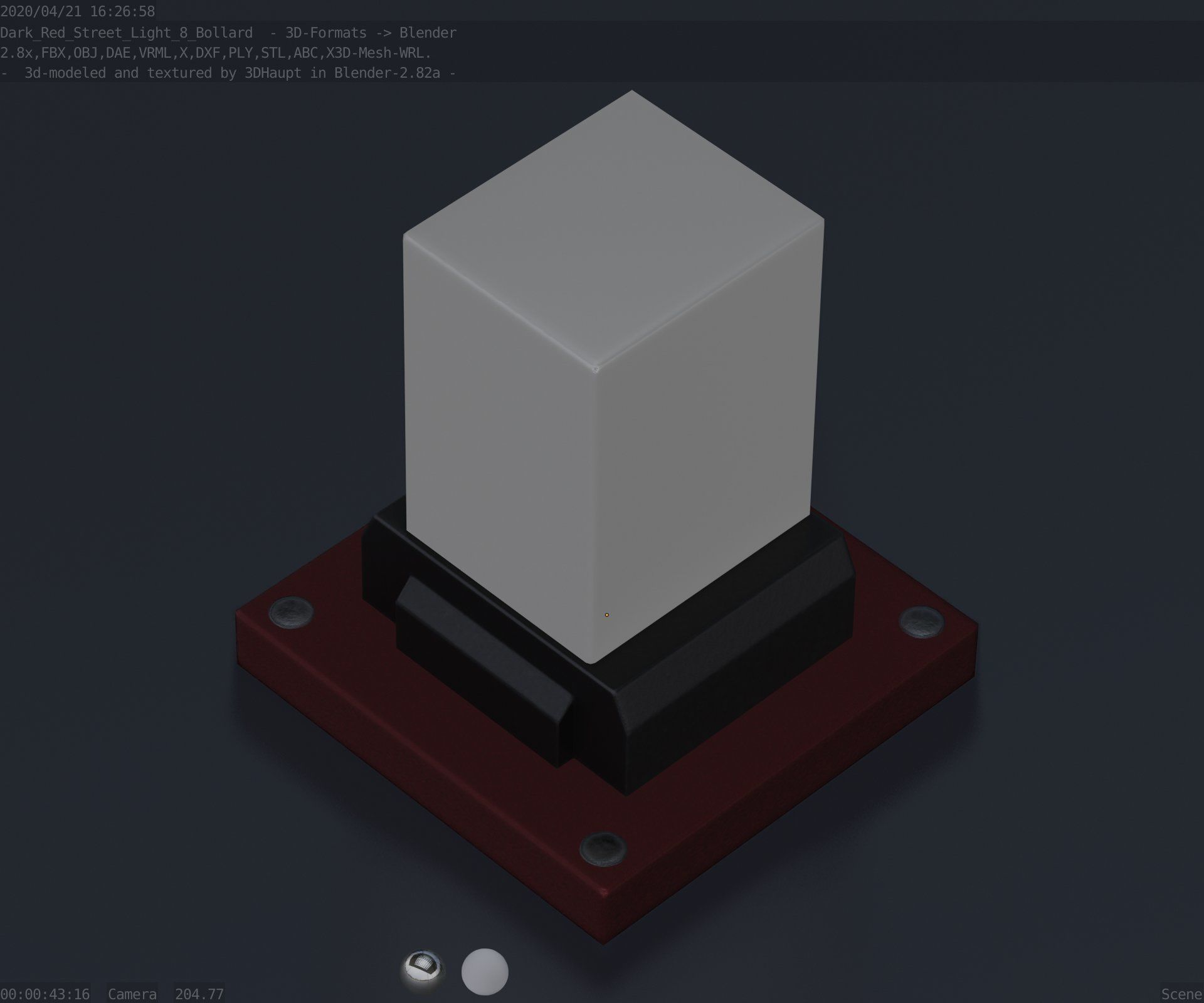 Street Light 8 Bollard 200mm Dark Red Version 3 Low-poly 3D model_59