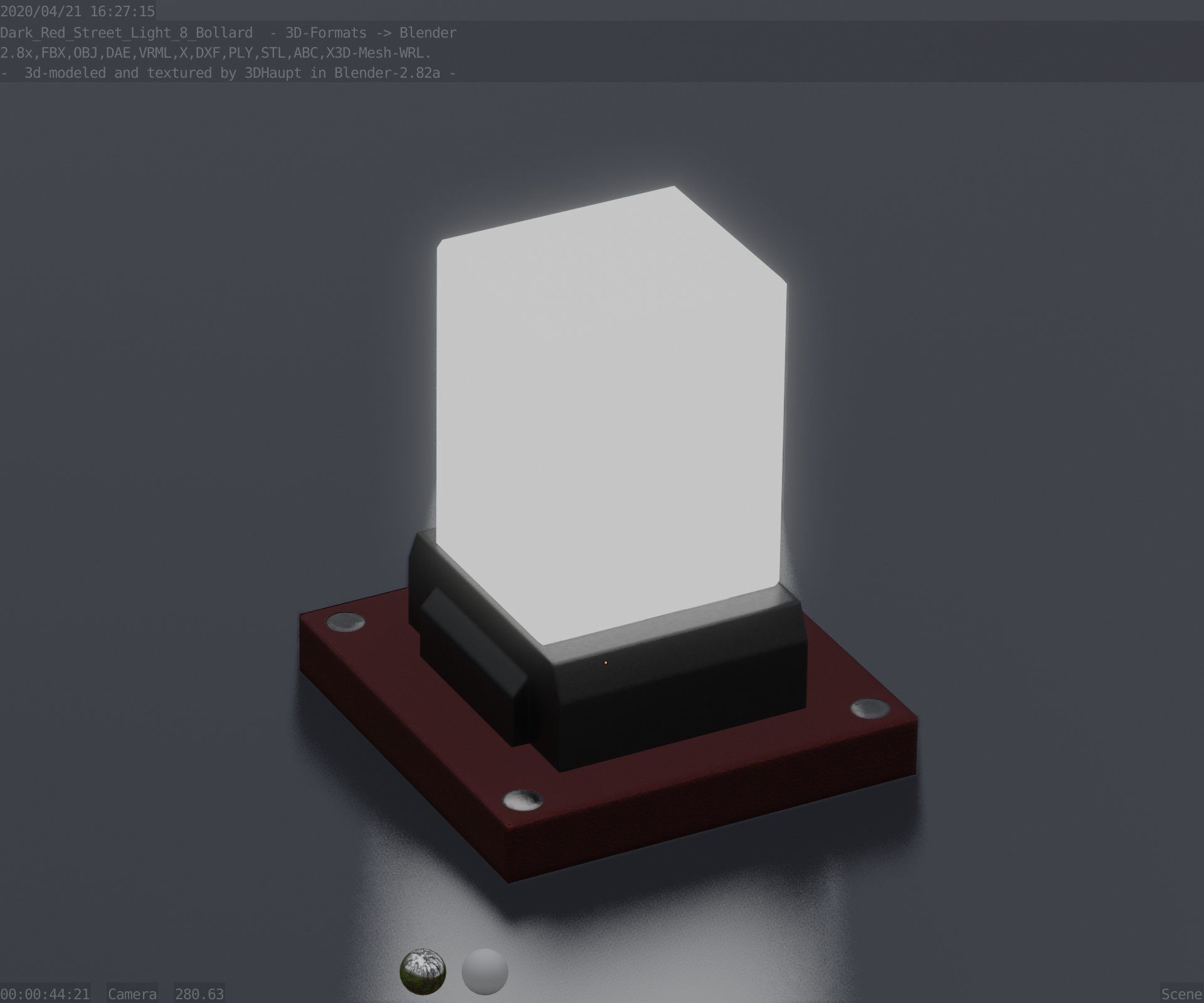 Street Light 8 Bollard 200mm Dark Red Version 3 Low-poly 3D model_6