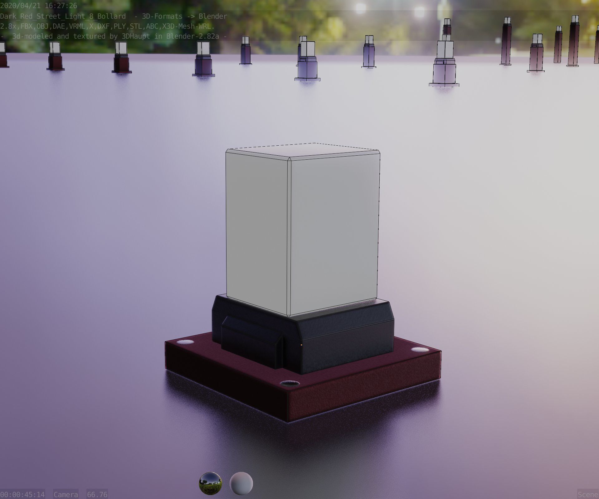 Street Light 8 Bollard 200mm Dark Red Version 3 Low-poly 3D model_94