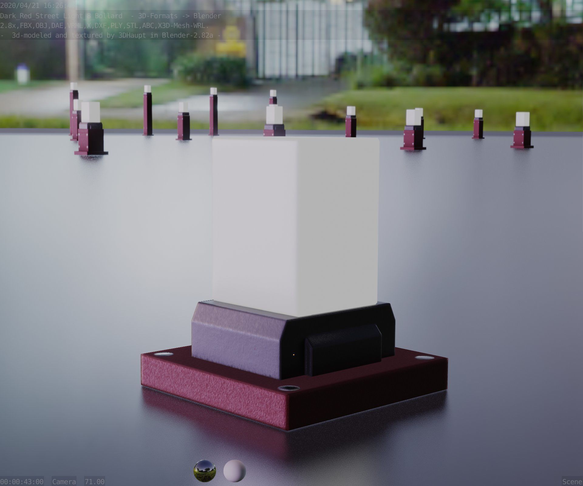 Street Light 8 Bollard 200mm Dark Red Version 3 Low-poly 3D model_46