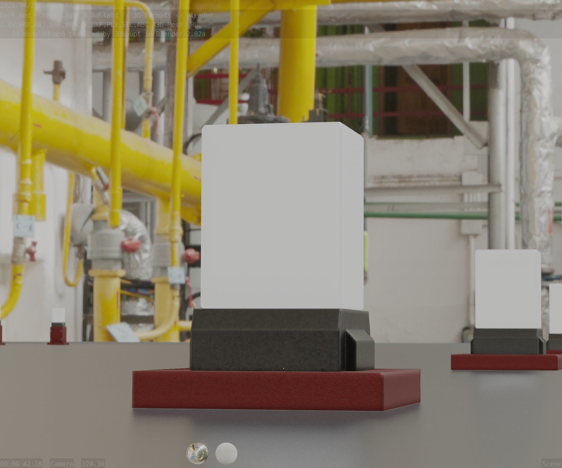 Street Light 8 Bollard 200mm Dark Red Version 3 Low-poly 3D model_40