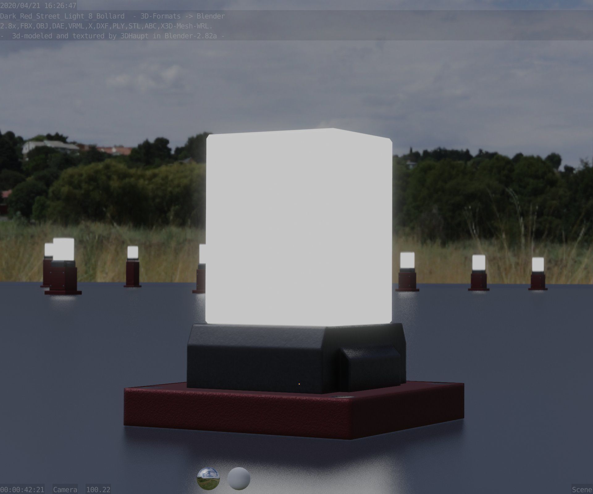 Street Light 8 Bollard 200mm Dark Red Version 3 Low-poly 3D model_43