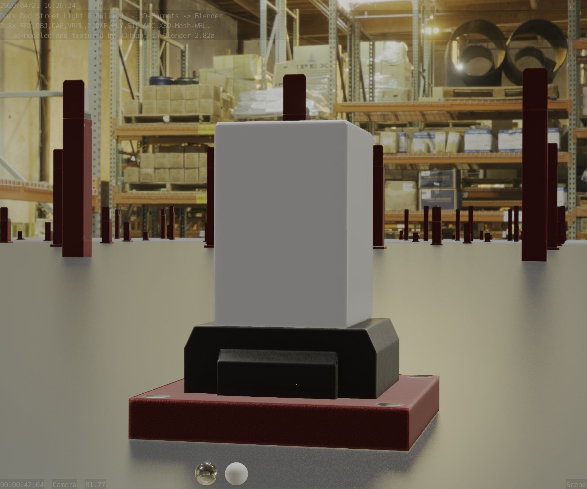 Street Light 8 Bollard 200mm Dark Red Version 3 Low-poly 3D model_26