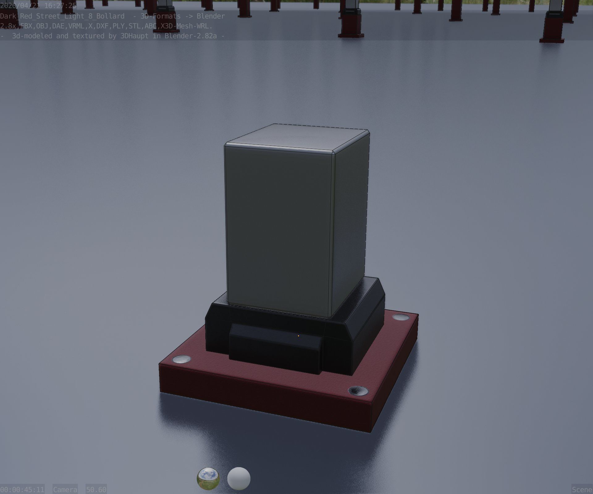 Street Light 8 Bollard 200mm Dark Red Version 3 Low-poly 3D model_91