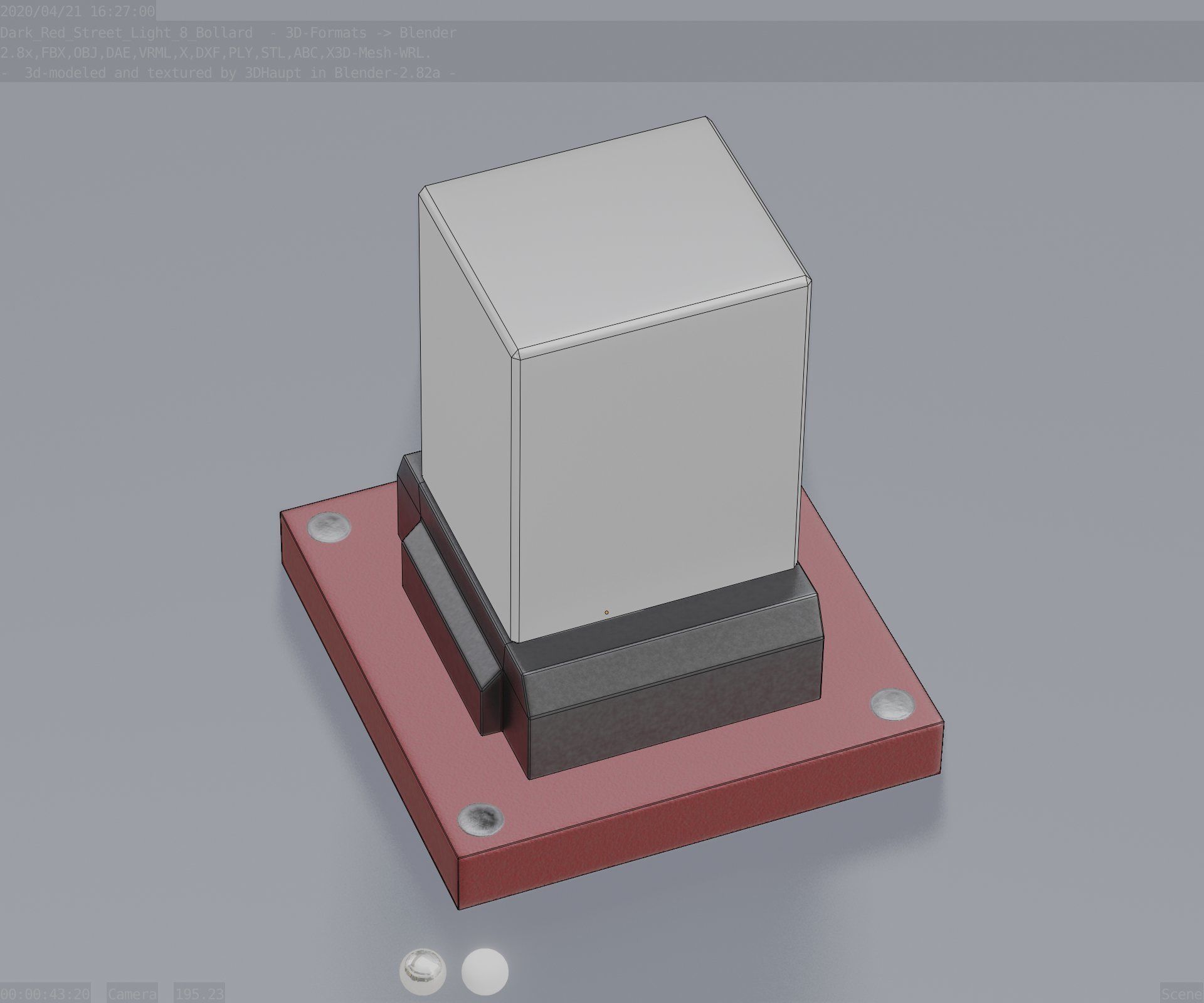 Street Light 8 Bollard 200mm Dark Red Version 3 Low-poly 3D model_63