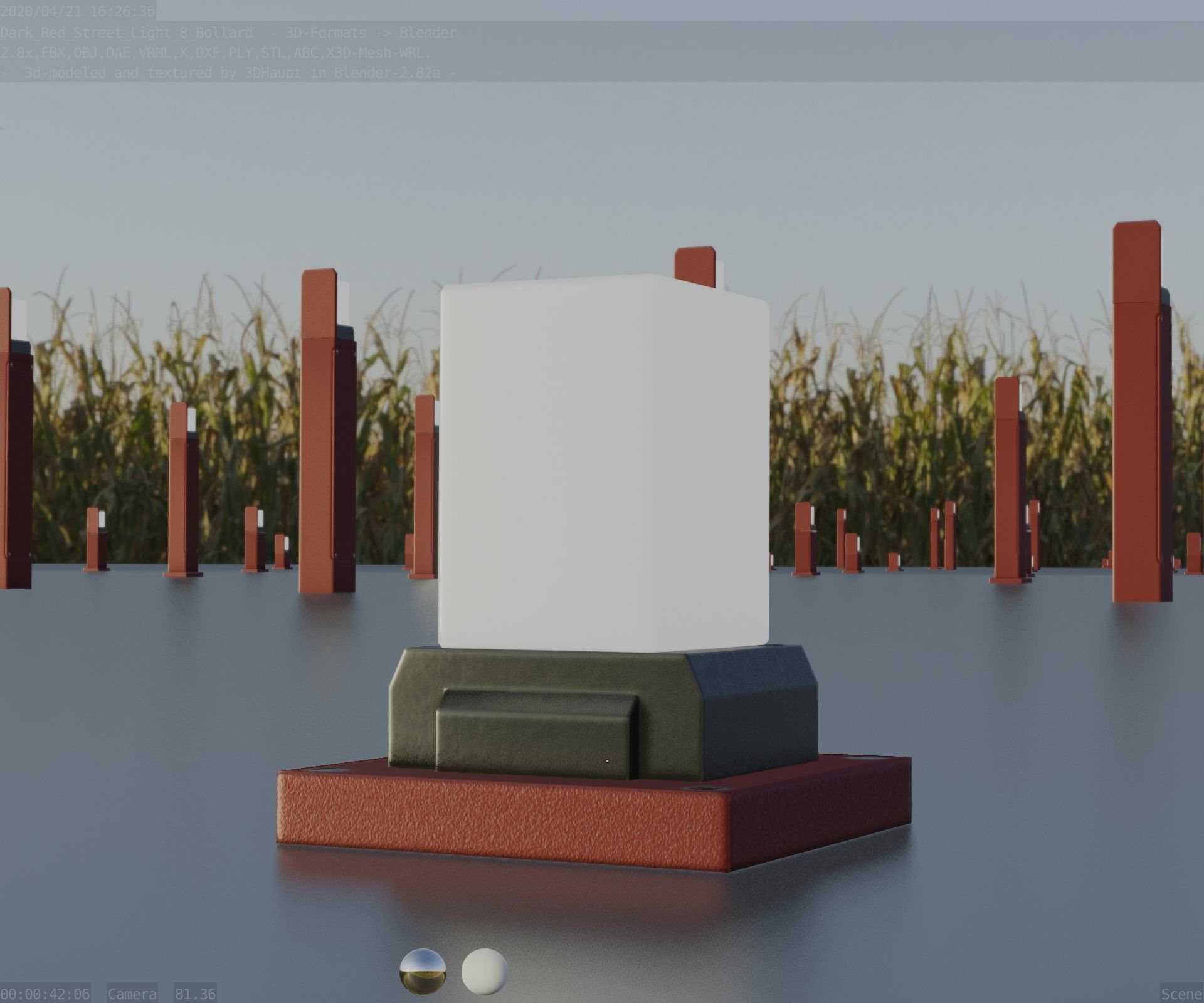 Street Light 8 Bollard 200mm Dark Red Version 3 Low-poly 3D model_28