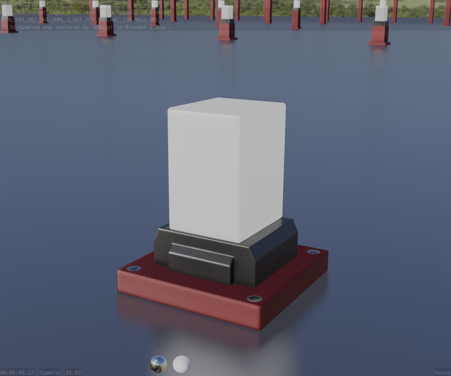 Street Light 8 Bollard 200mm Dark Red Version 3 Low-poly 3D model_92