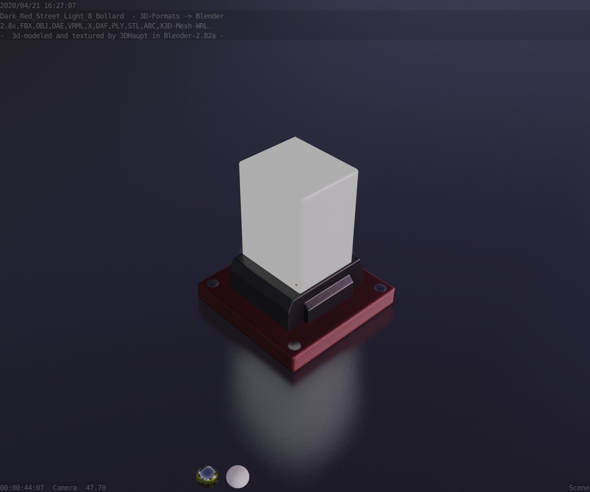 Street Light 8 Bollard 200mm Dark Red Version 3 Low-poly 3D model_73