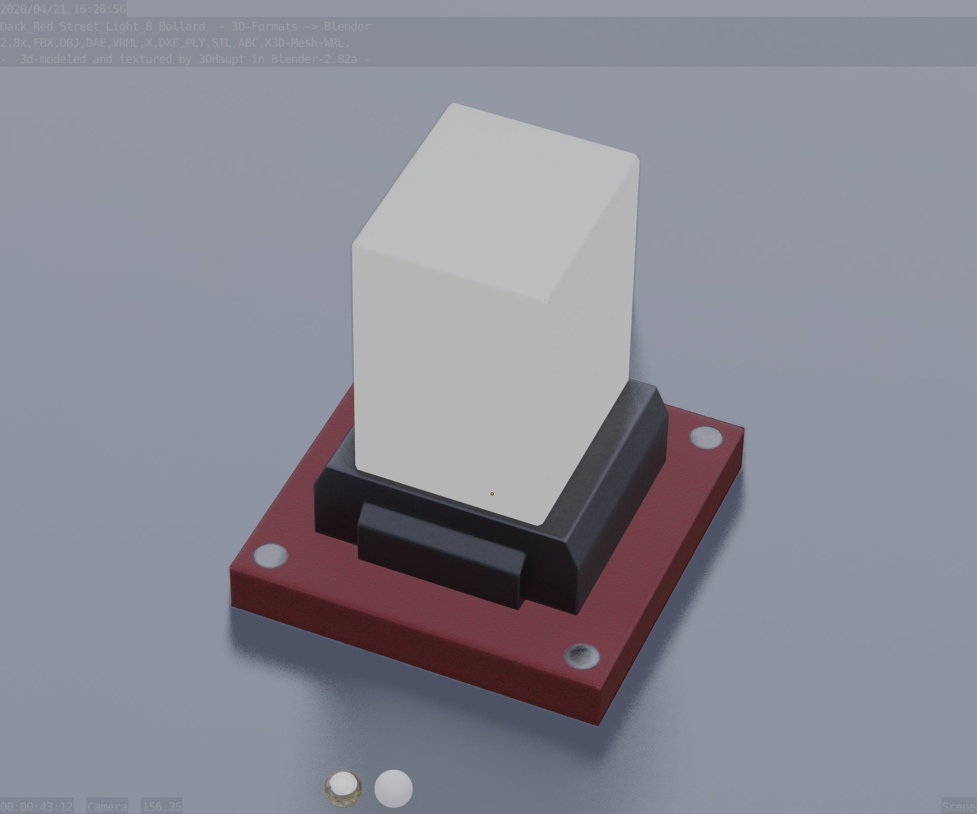 Street Light 8 Bollard 200mm Dark Red Version 3 Low-poly 3D model_13