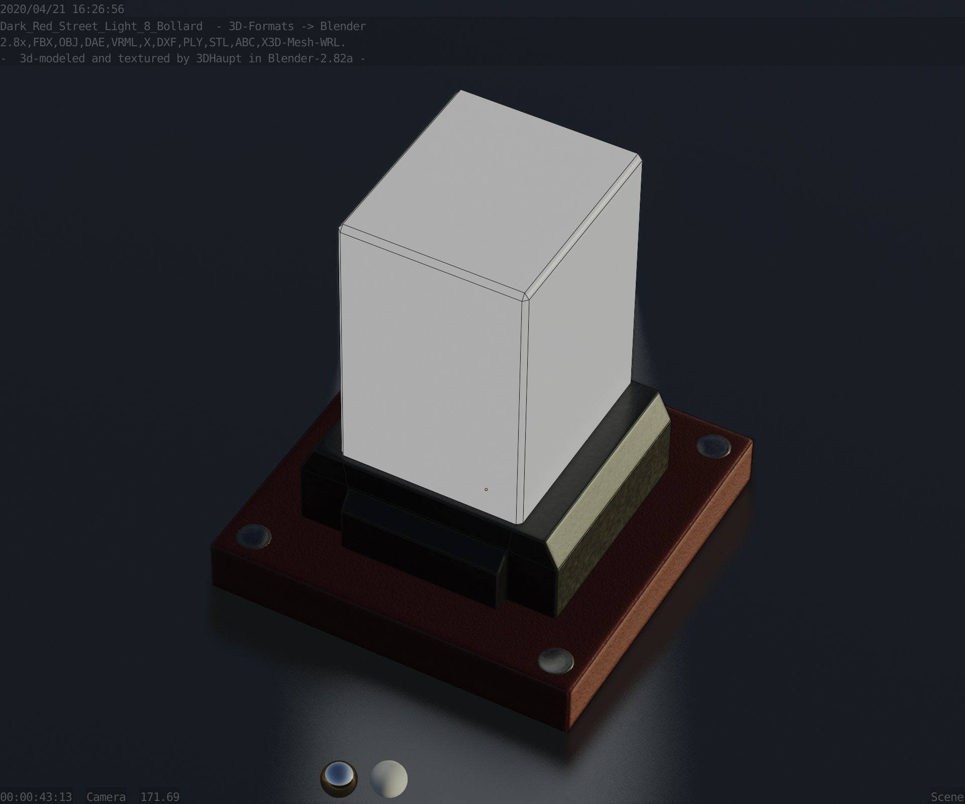 Street Light 8 Bollard 200mm Dark Red Version 3 Low-poly 3D model_14