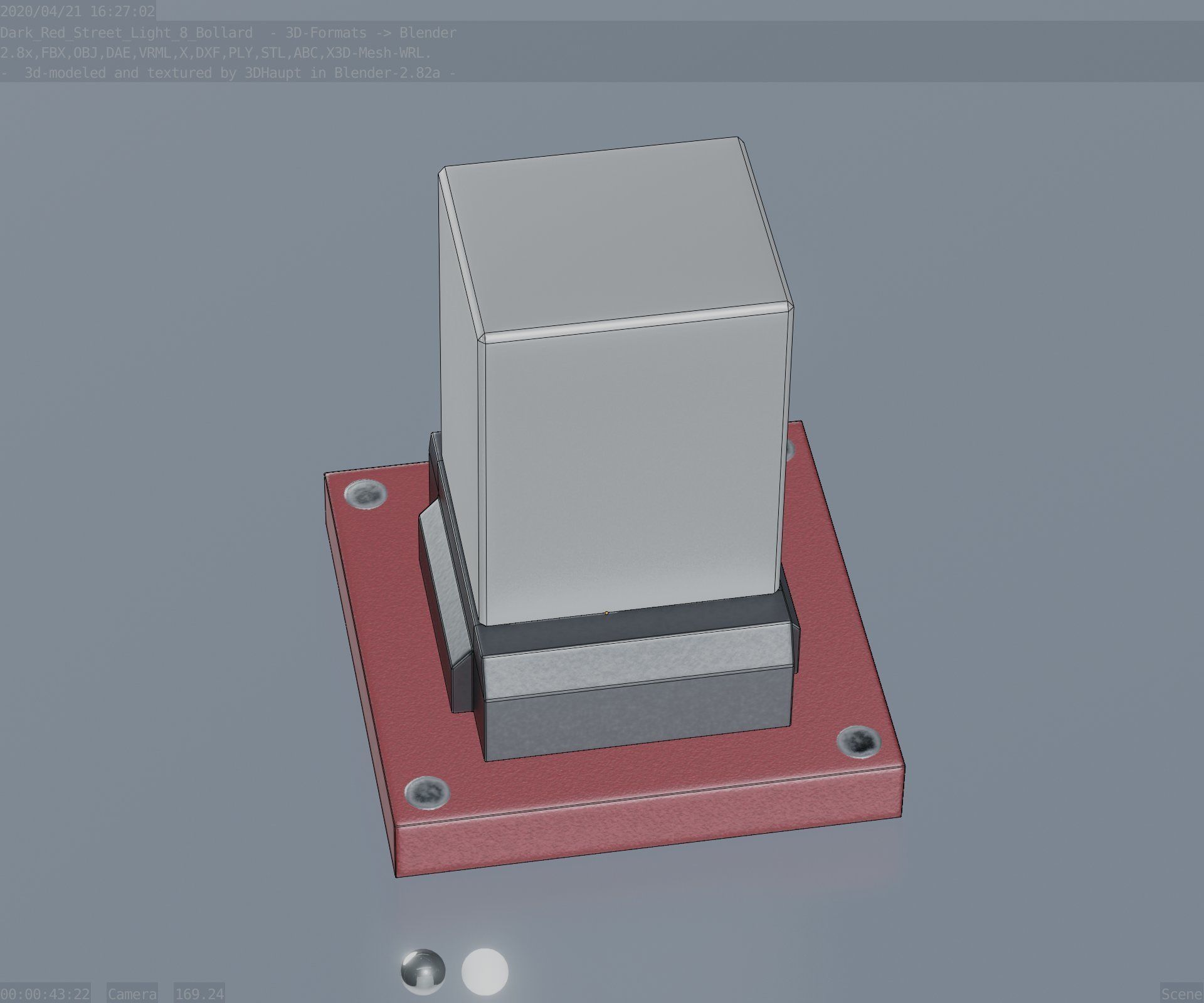 Street Light 8 Bollard 200mm Dark Red Version 3 Low-poly 3D model_11