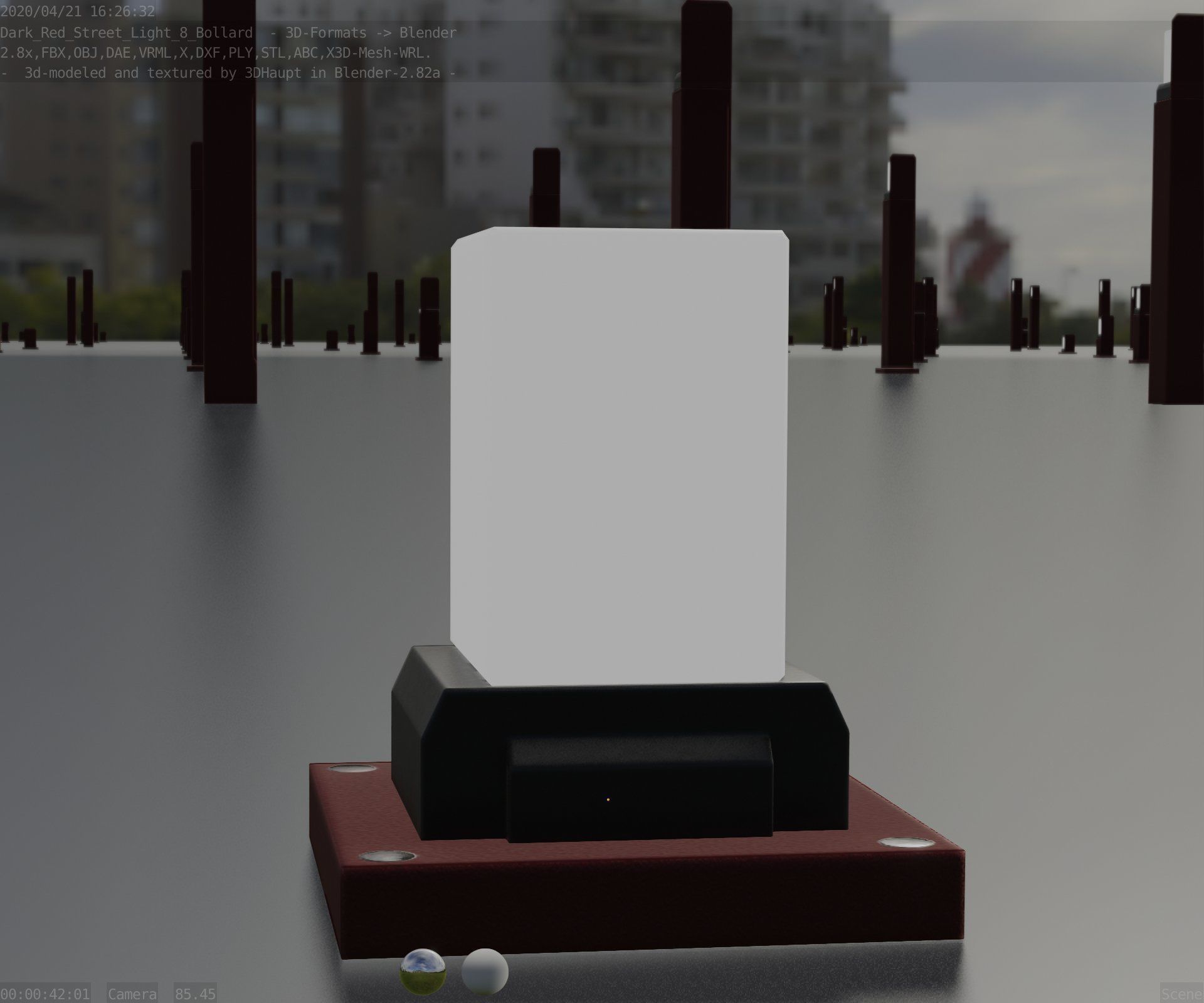 Street Light 8 Bollard 200mm Dark Red Version 3 Low-poly 3D model_23