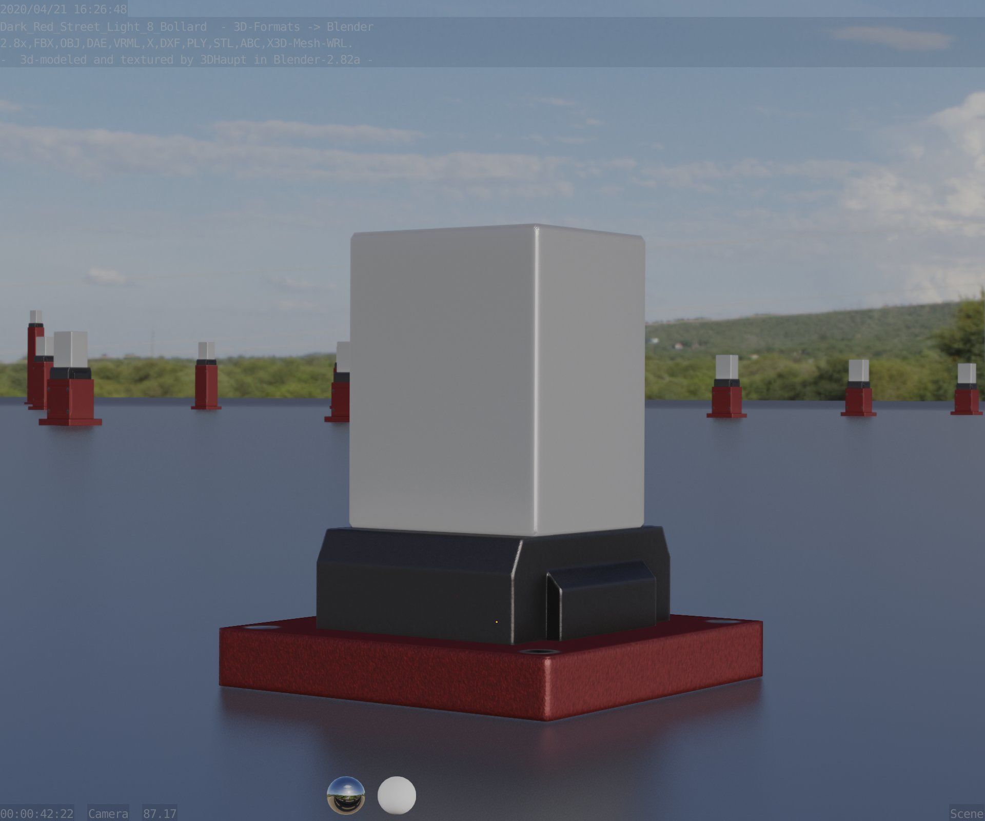 Street Light 8 Bollard 200mm Dark Red Version 3 Low-poly 3D model_44